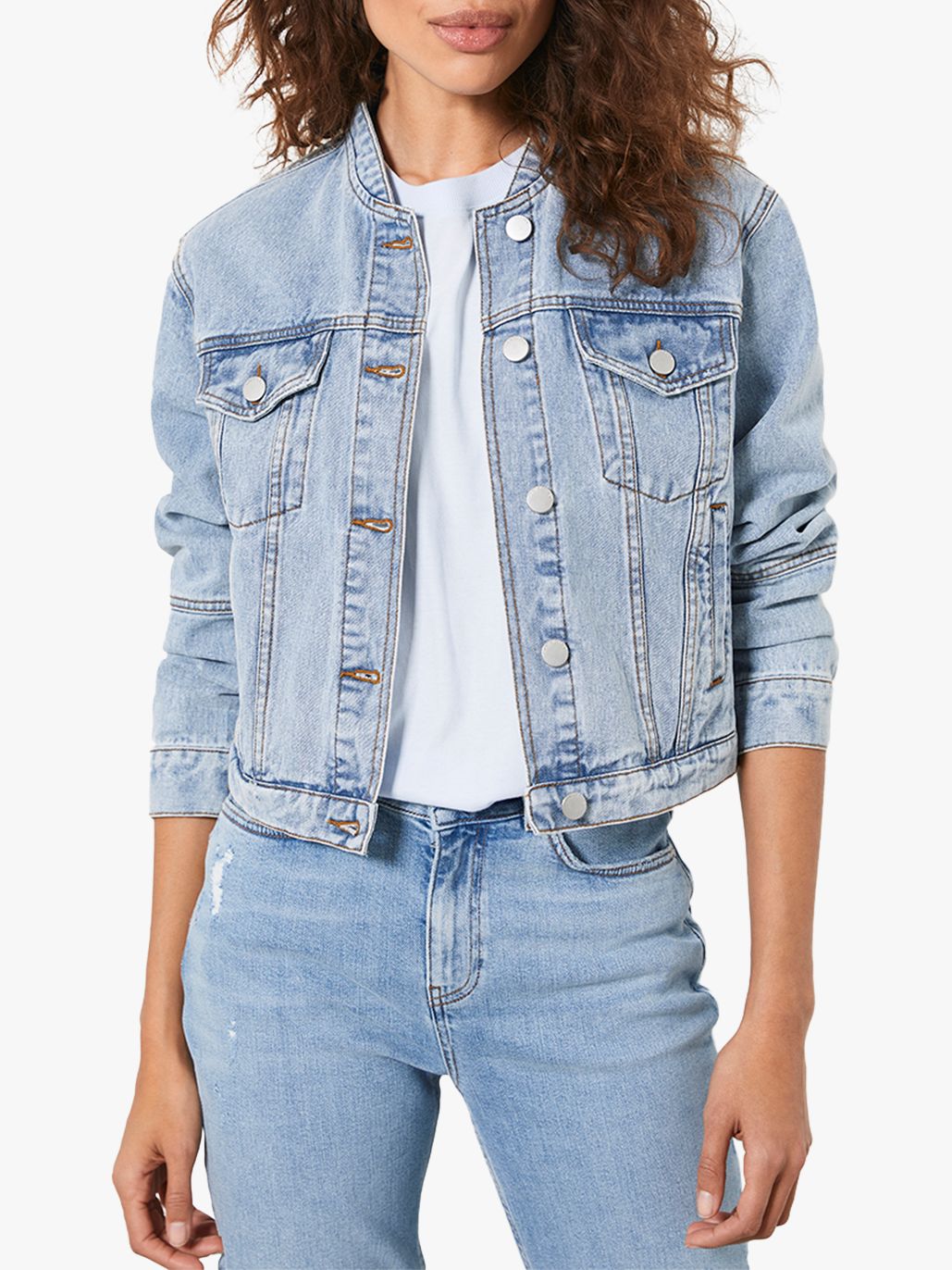 Mint Velvet Denim Bomber Jacket, Blue at John Lewis & Partners