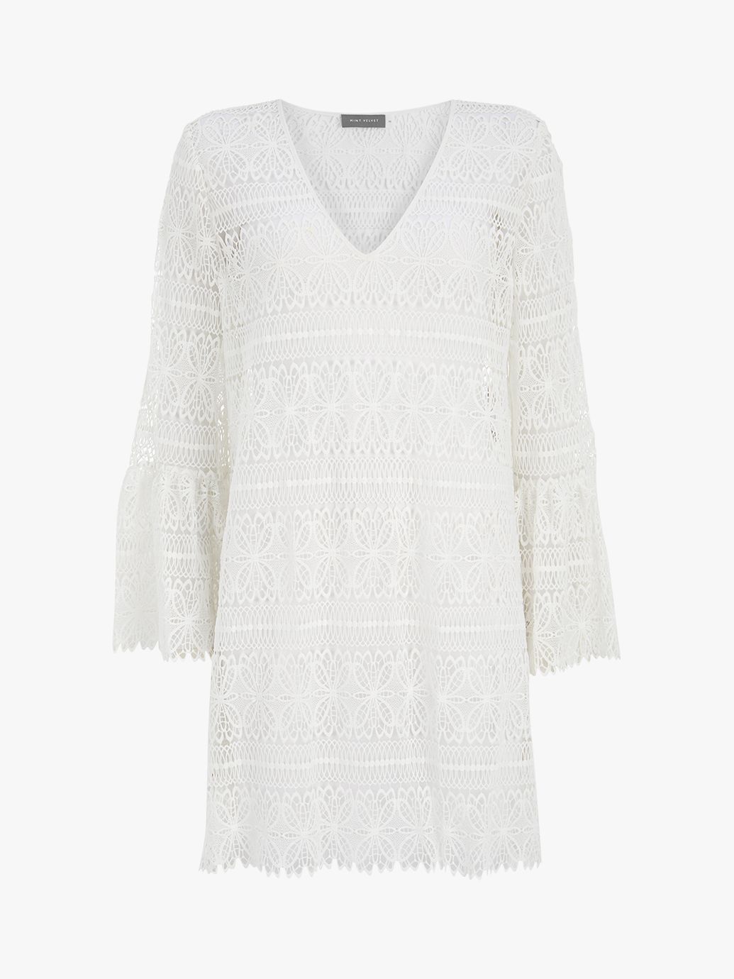 Mint Velvet Crotchet Embroidered Mini Dress, Ivory