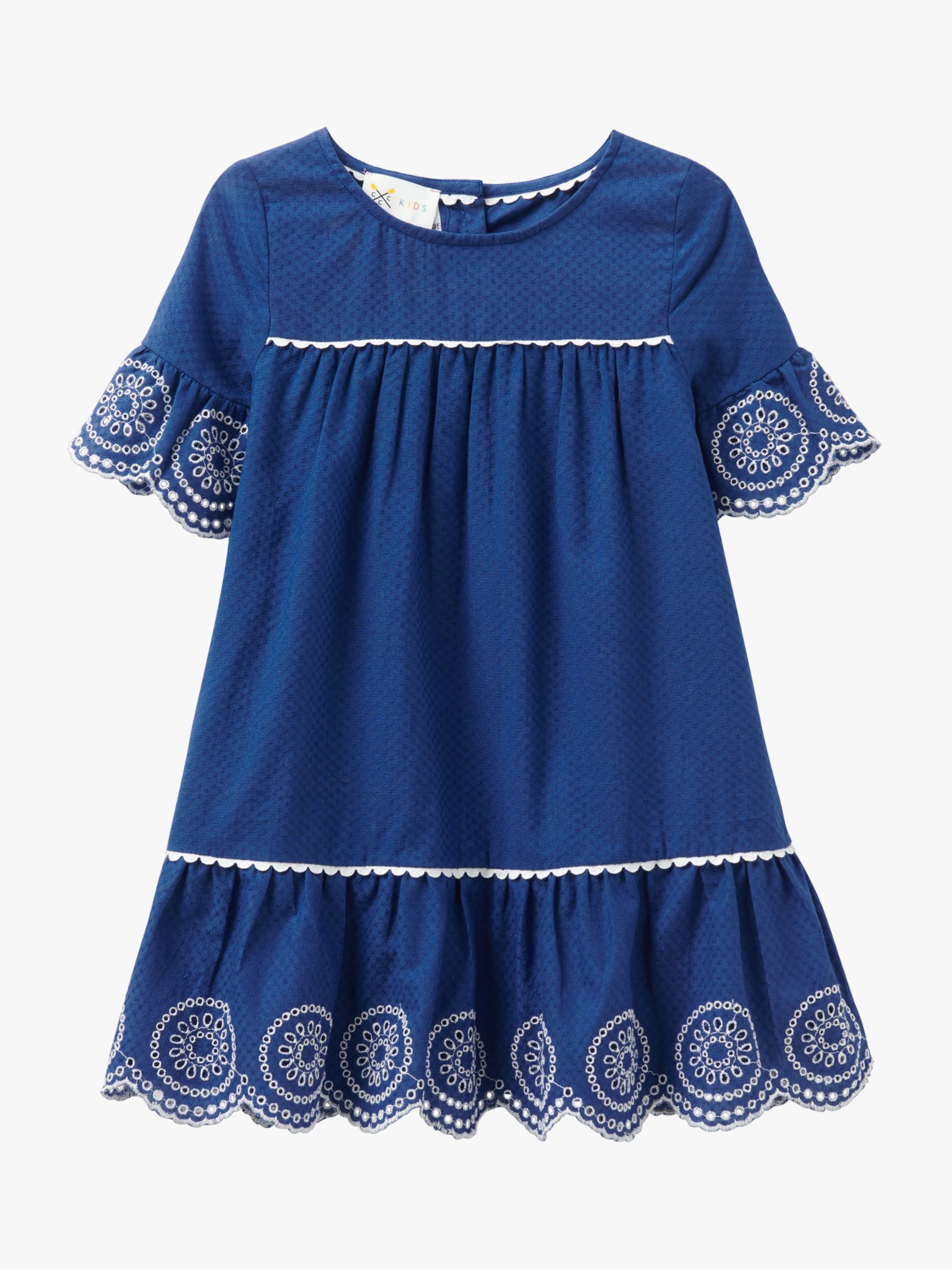 Crew Clothing Kids' Broderie Anglaise Dress, Blue at John Lewis