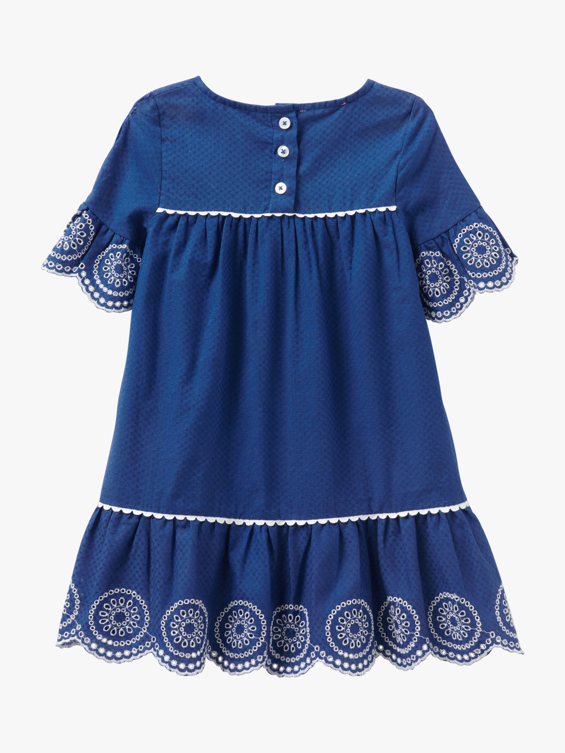 Crew Clothing Kids' Broderie Anglaise Dress, Blue, 6-7 years