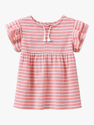 Crew Clothing Kids' Stripe Peasant Blouse, Pink/White