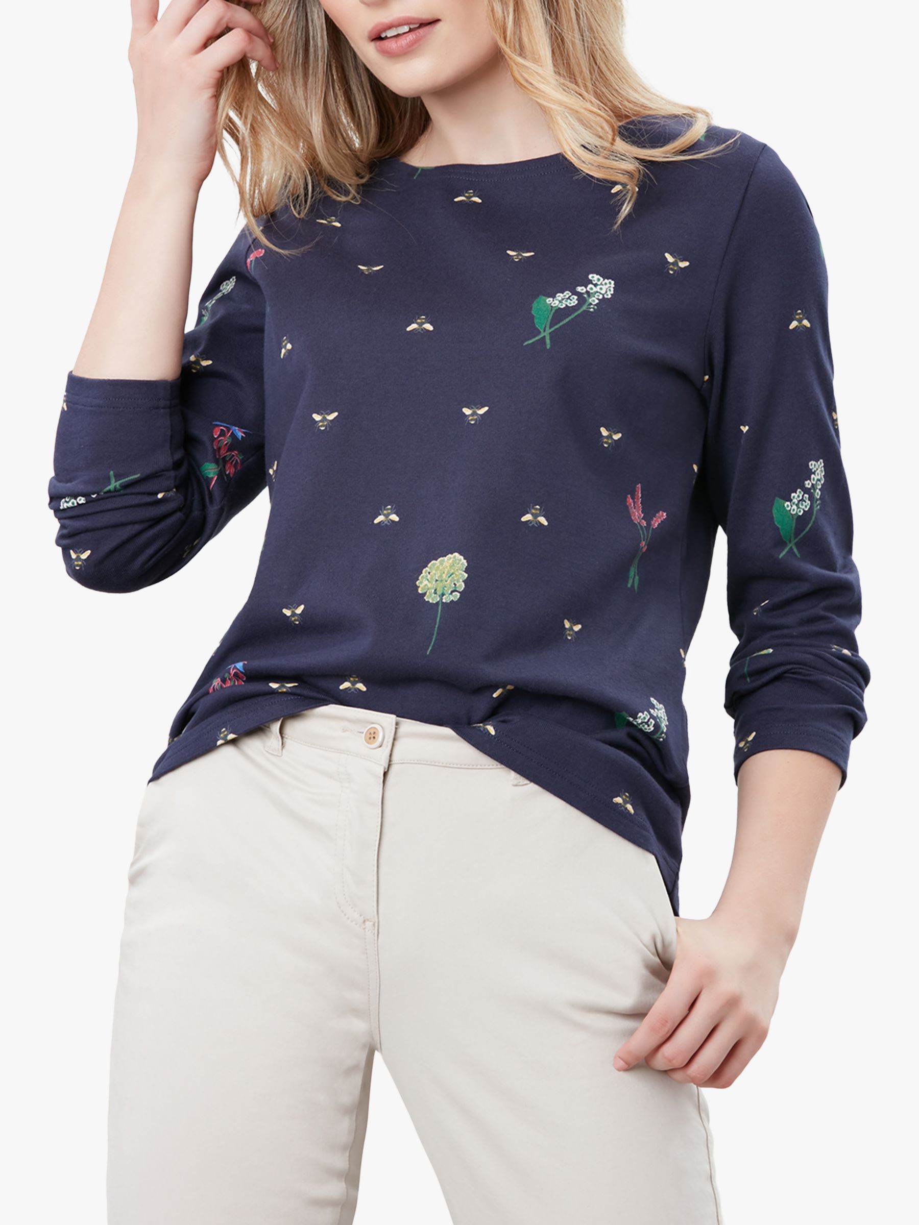 Joules Harbour Floral Bee Print Top, Navy at John Lewis & Partners