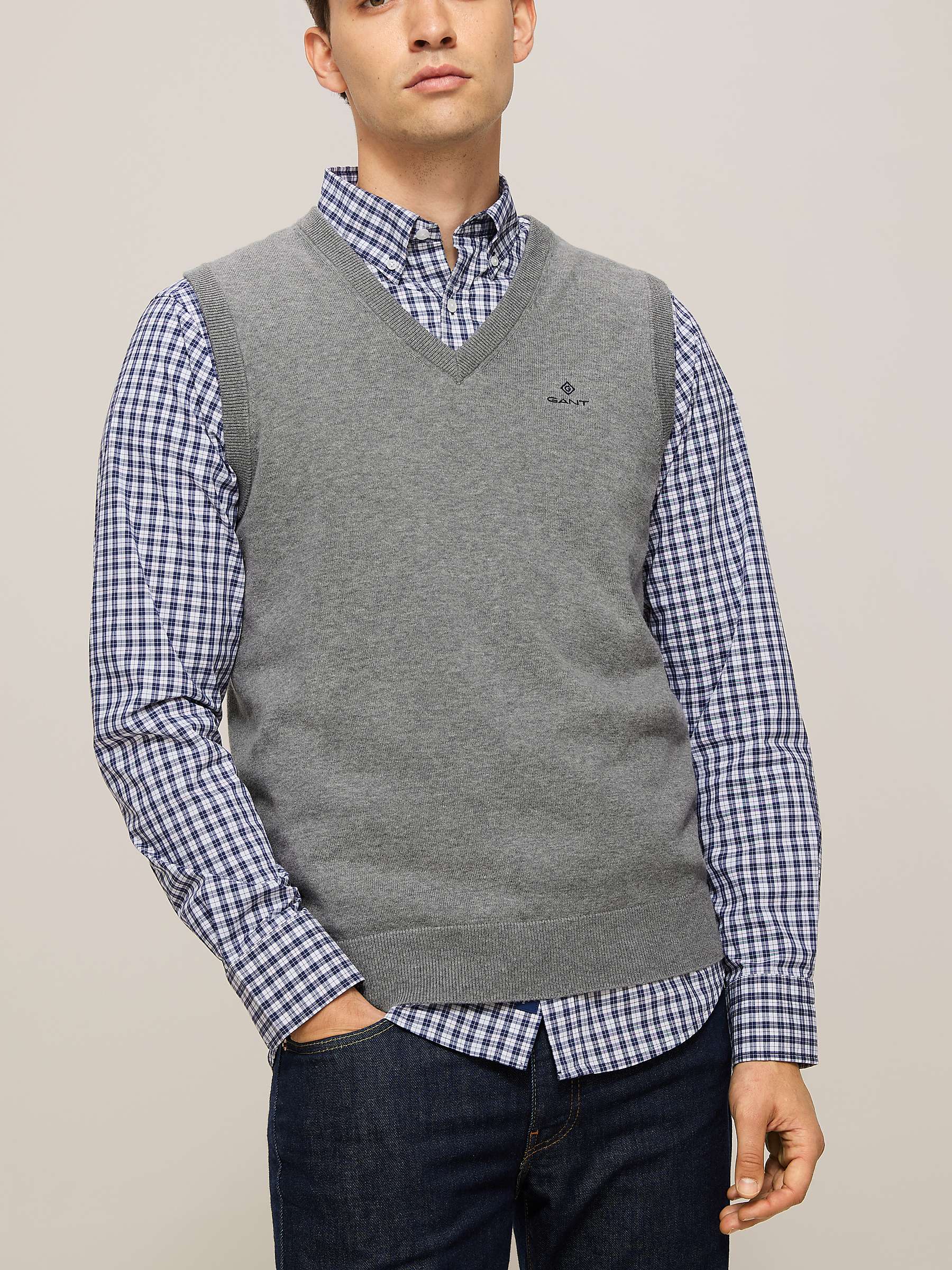 GANT Classic Cotton Slipover Sweater Vest at John Lewis & Partners