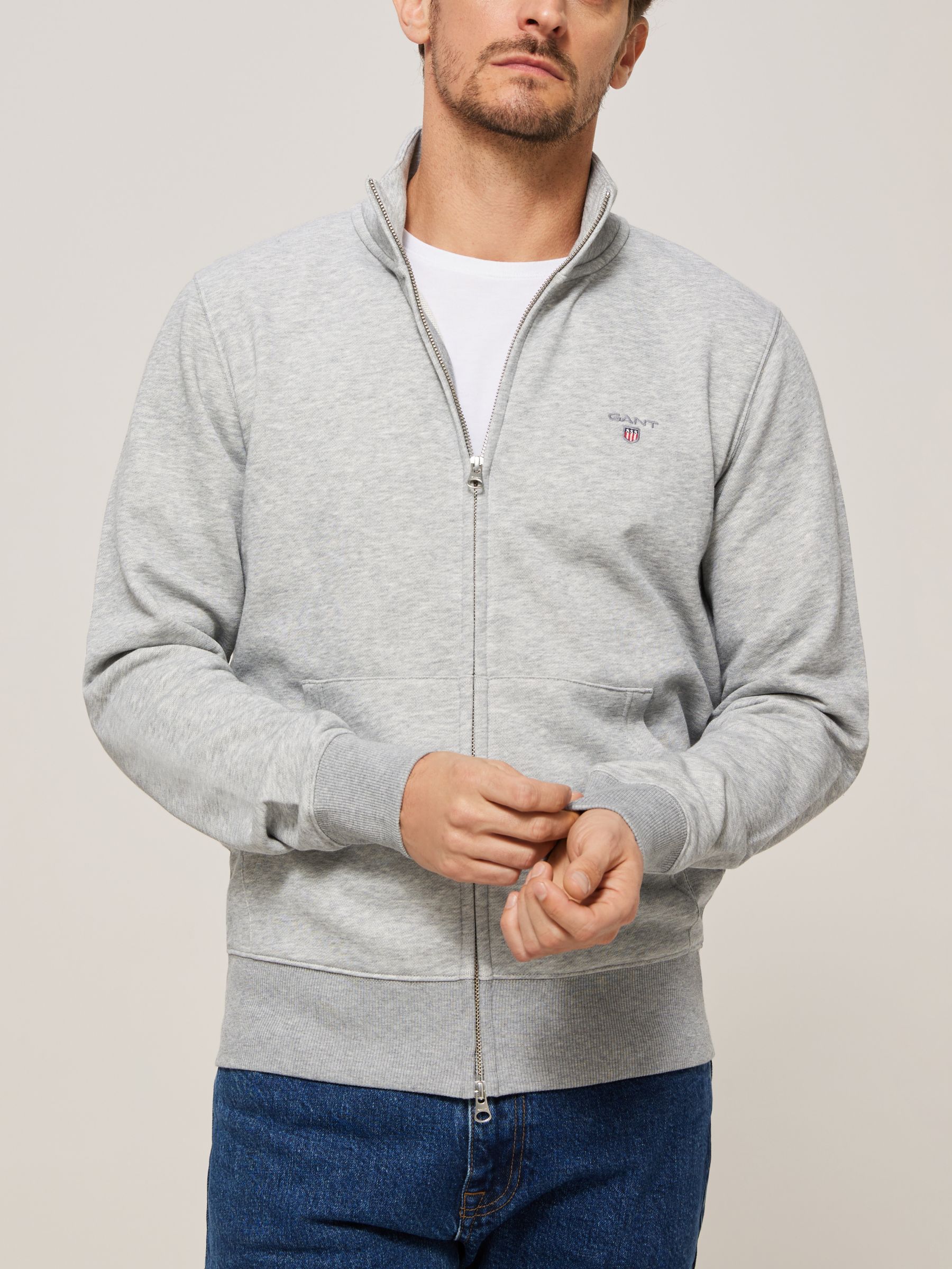 GANT Original Full Zip Sweatshirt, Grey Melange, XXL