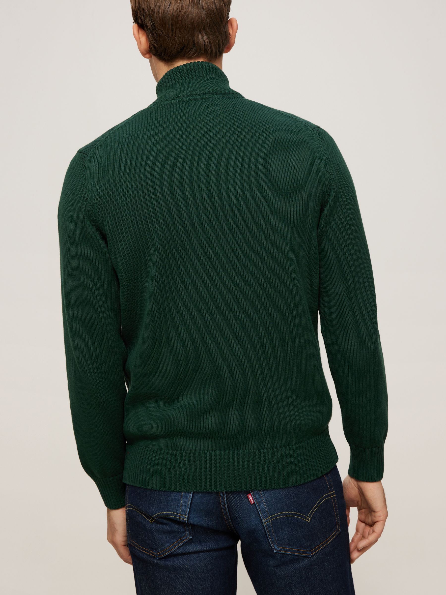 GANT Half Zip Cotton Pullover Knit Jumper, Tartan Green at John Lewis ...