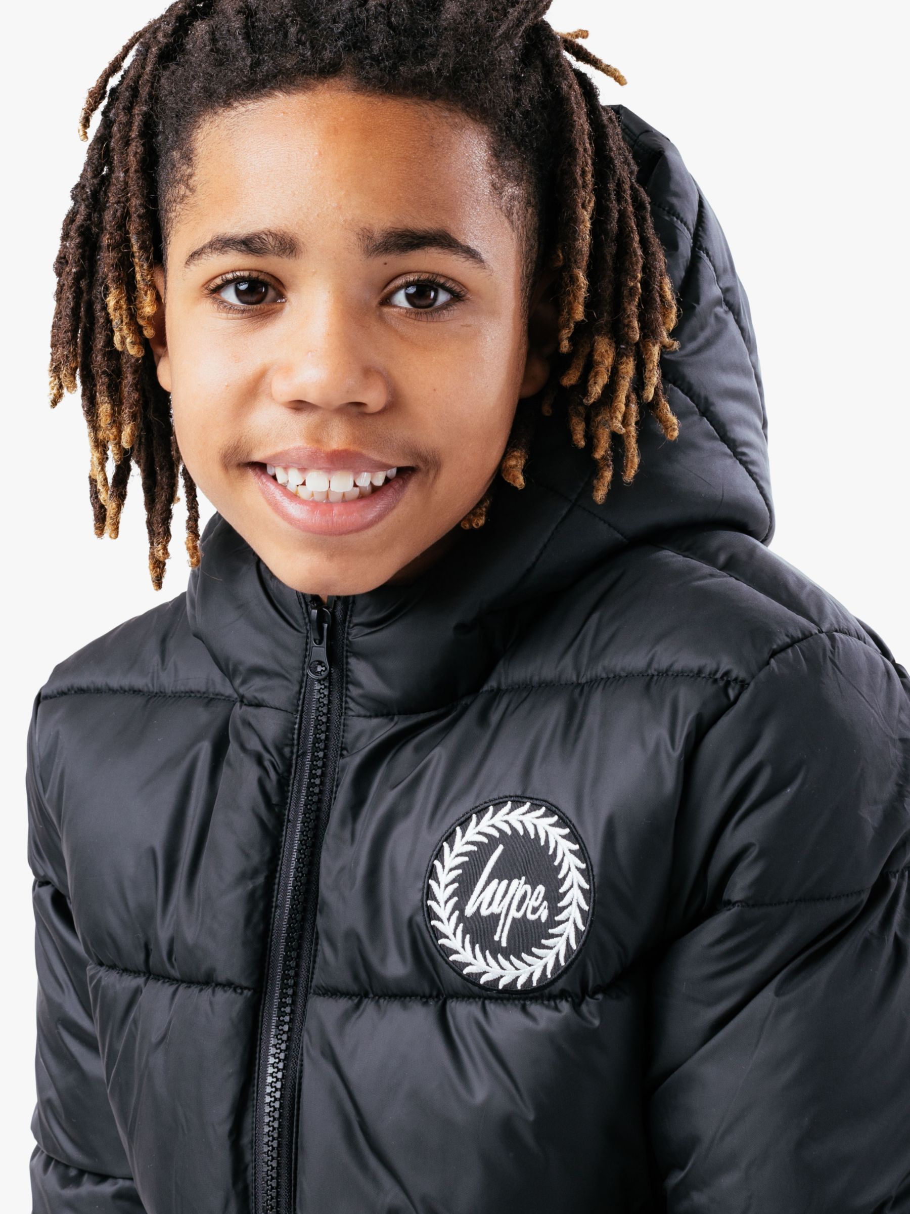 Hype Kids' Puffer Jacket, Black, 7-8 years