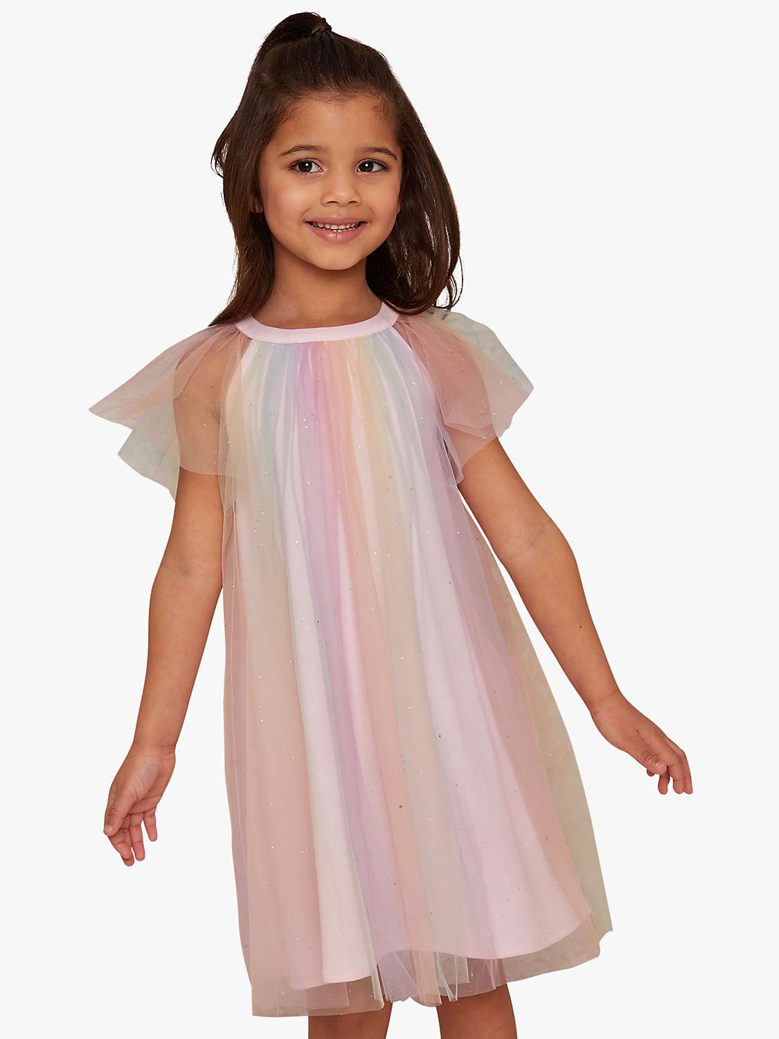 Buy Chi Chi London Kids' Short Sleeve Rainbow Stripe Tulle Midi Dress, Multi Online at johnlewis.com