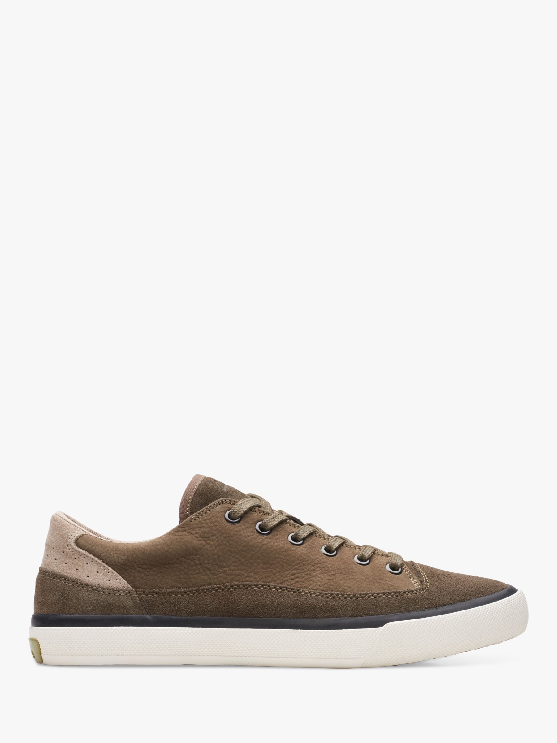 Clarks Aceley Lo Leather Trainers, Dark Olive Combi at John Lewis ...