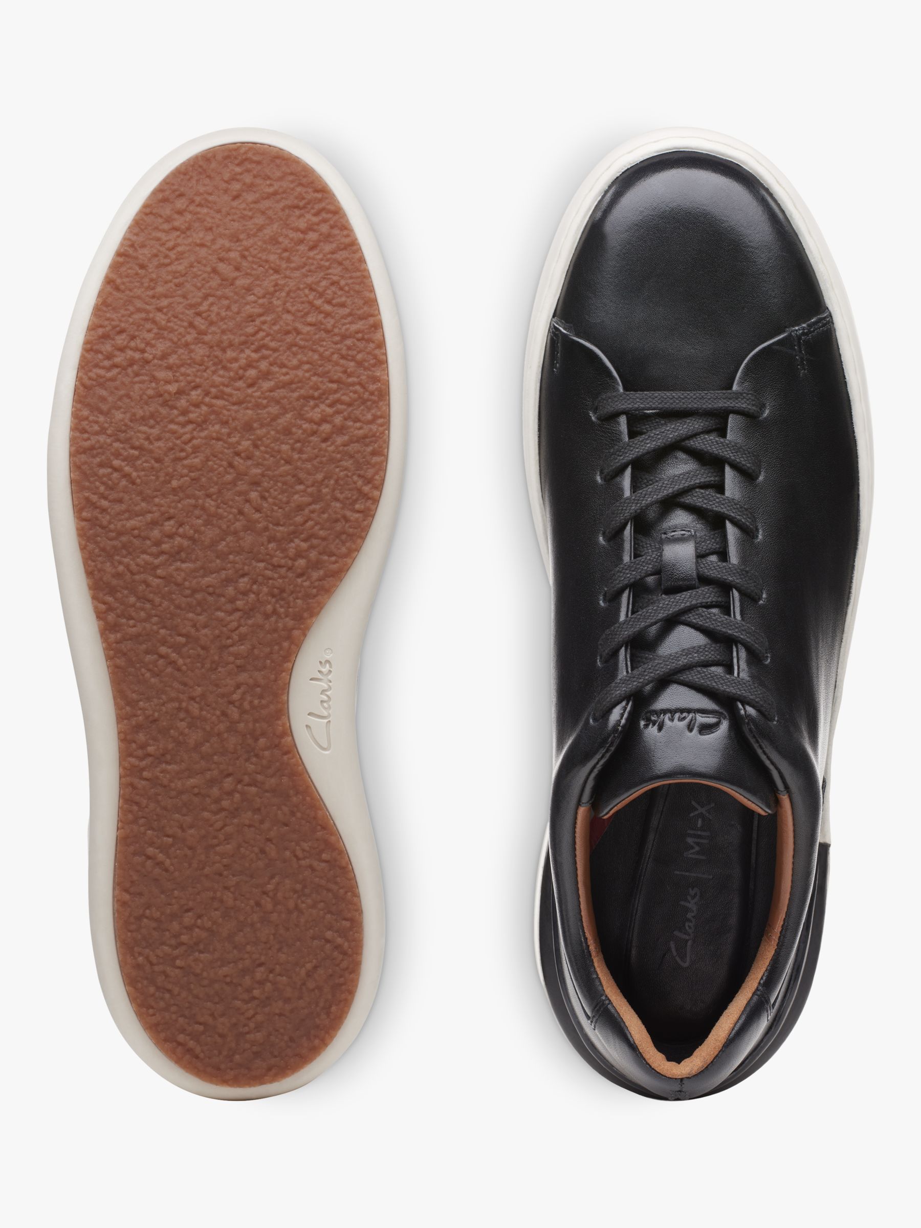 Clarks CourtLite Lace Up Leather Trainers, Black at John Lewis & Partners
