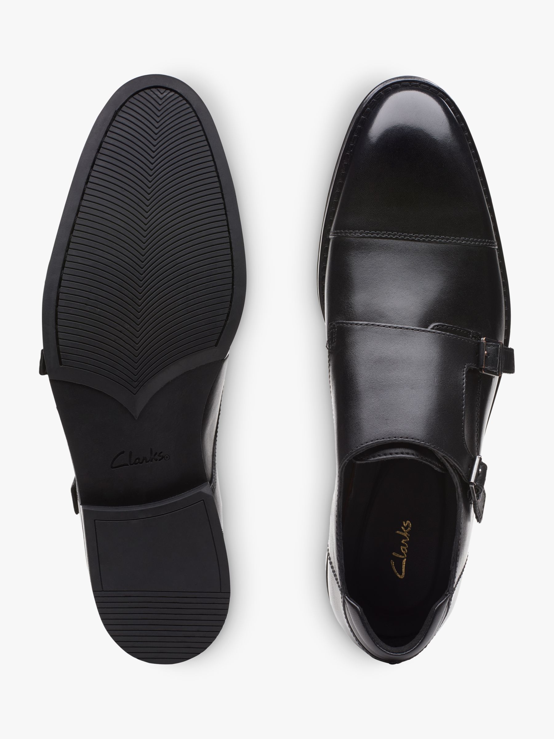 Clarks CitiStride Leather Double Strap Monk Shoes, Black at John Lewis ...