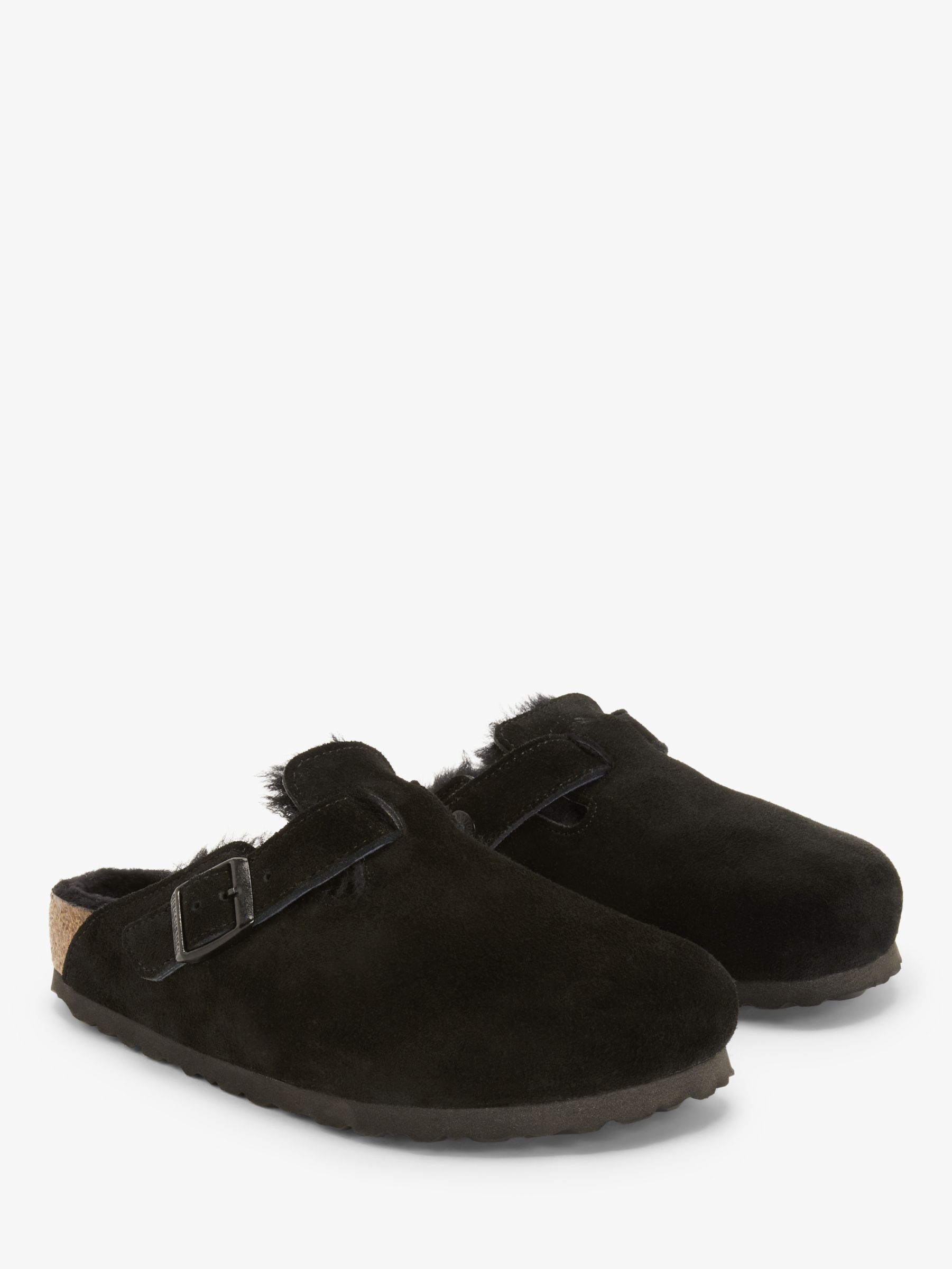 Birkenstock Boston Suede Mule Slippers, Black at John Lewis & Partners