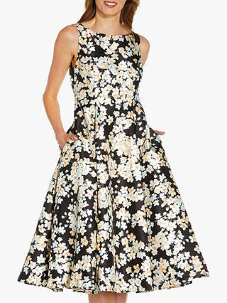 Adrianna Papell Mikado Floral Dress, Black/Multi