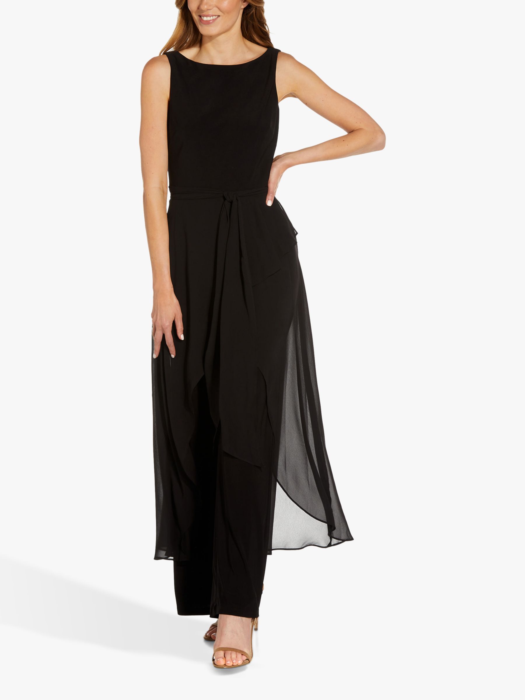 Adrianna Papell Chiffon Jumpsuit, Black at John Lewis & Partners