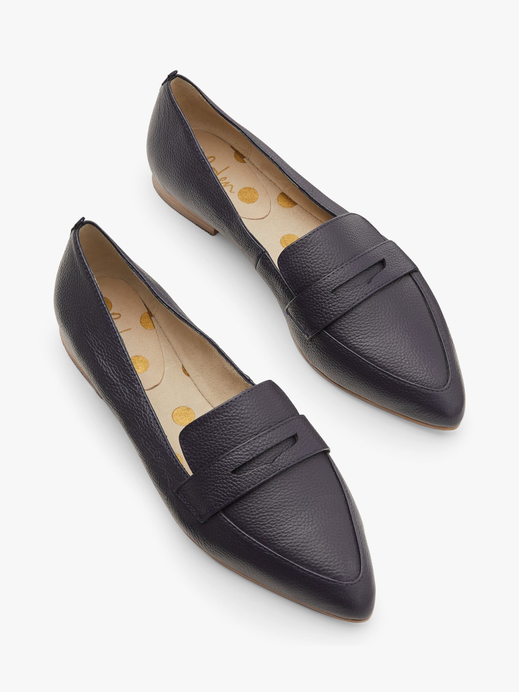 Boden Flexible Sole Leather Penny Loafers, Navy at John Lewis & Partners