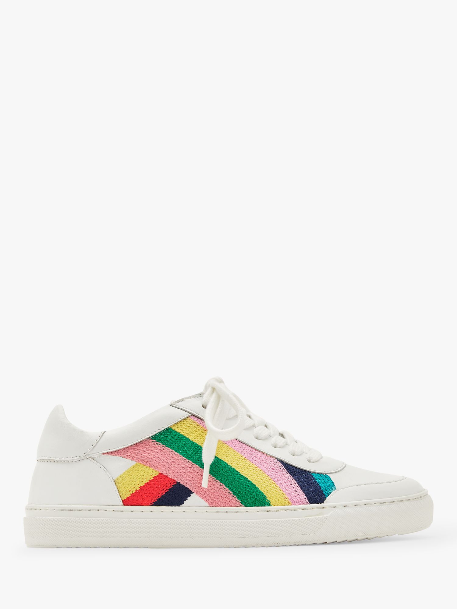 Boden Helen Leather Embroidered Rainbow Trainers, White