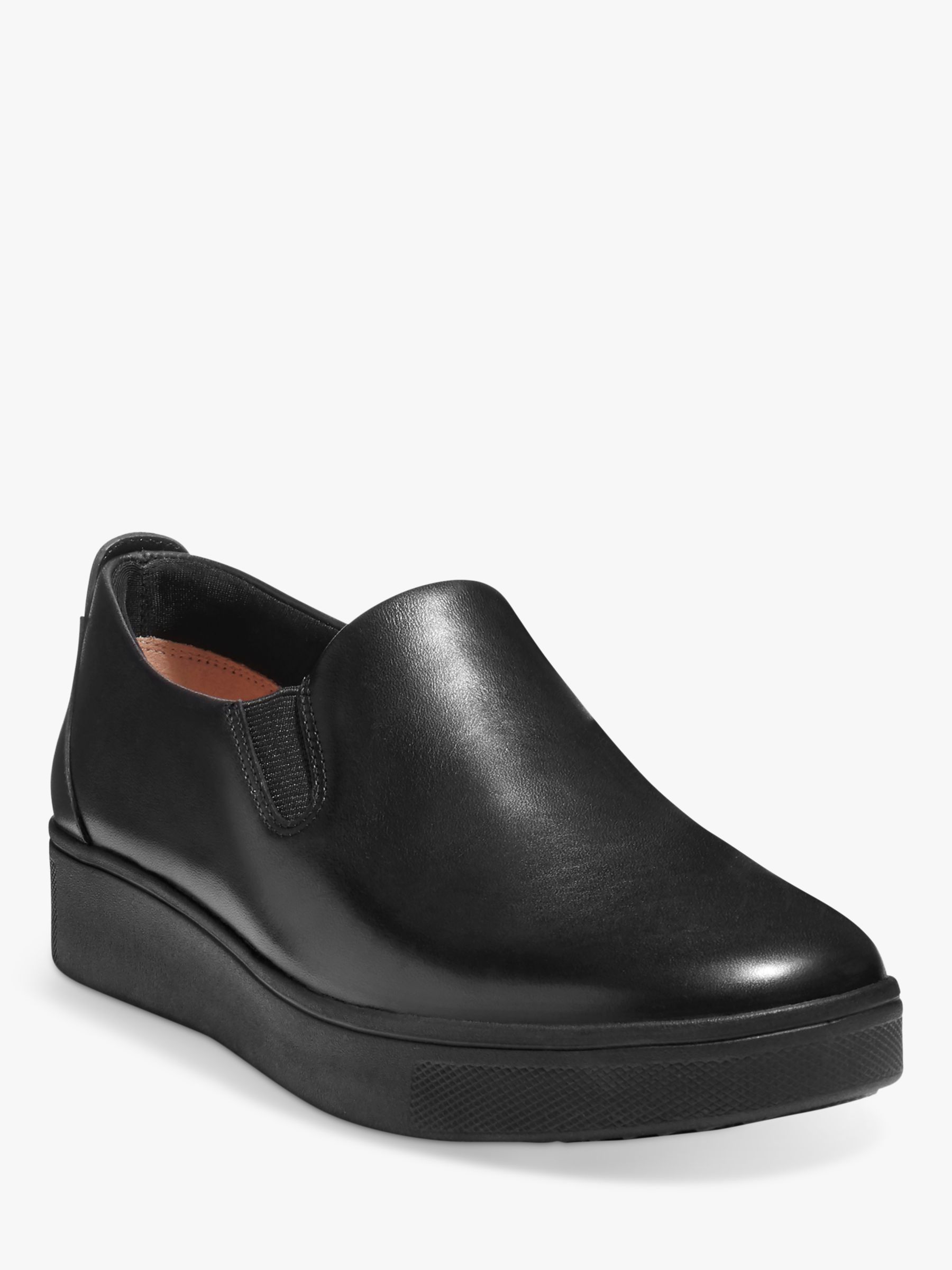 FitFlop Rally Leather Slip On Trainers, Black at John Lewis & Partners