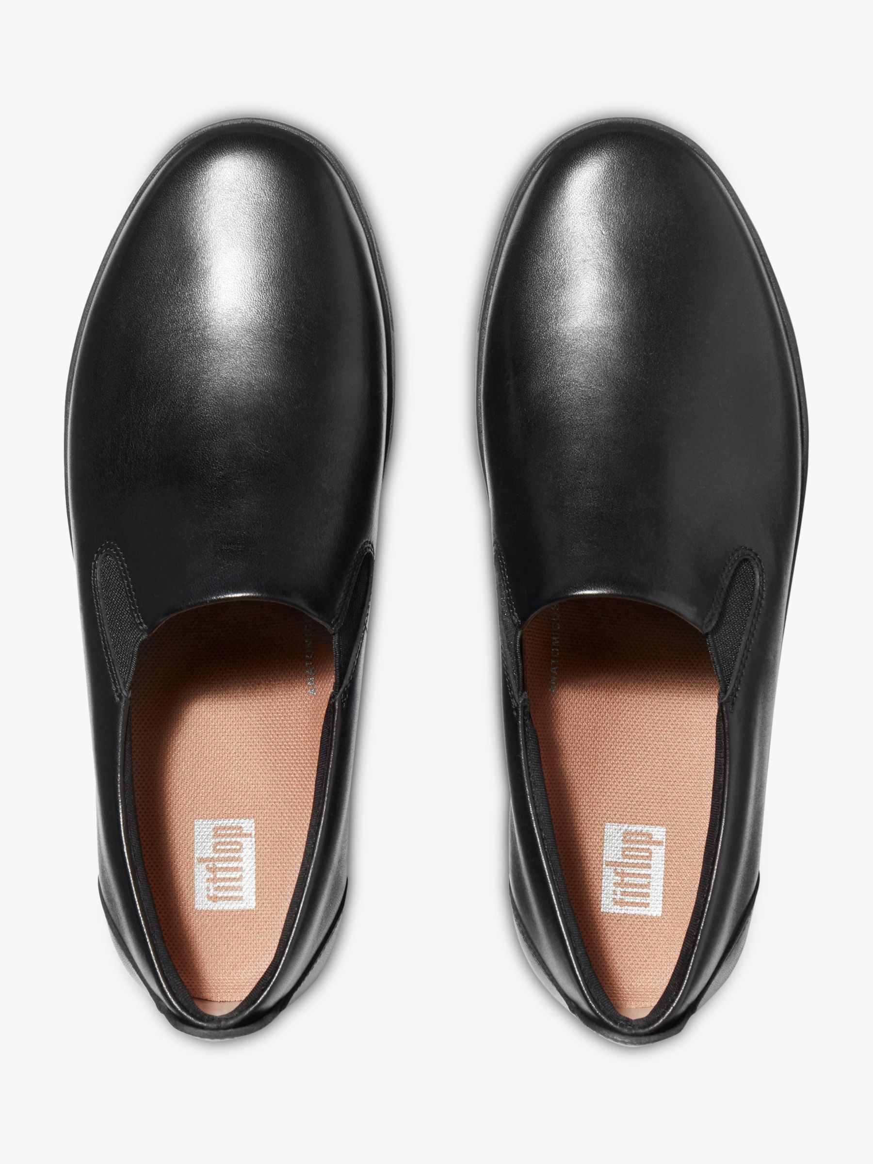 FitFlop Rally Leather Slip On Trainers, Black at John Lewis & Partners