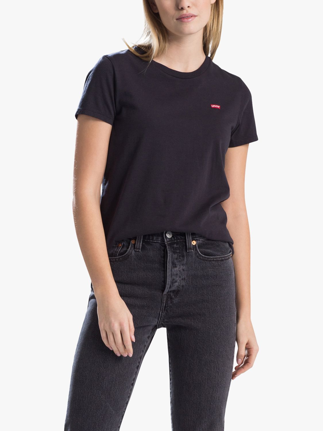 Levi's The Perfect Round Neck Chest Logo Cotton T-Shirt, Mineral Black ...