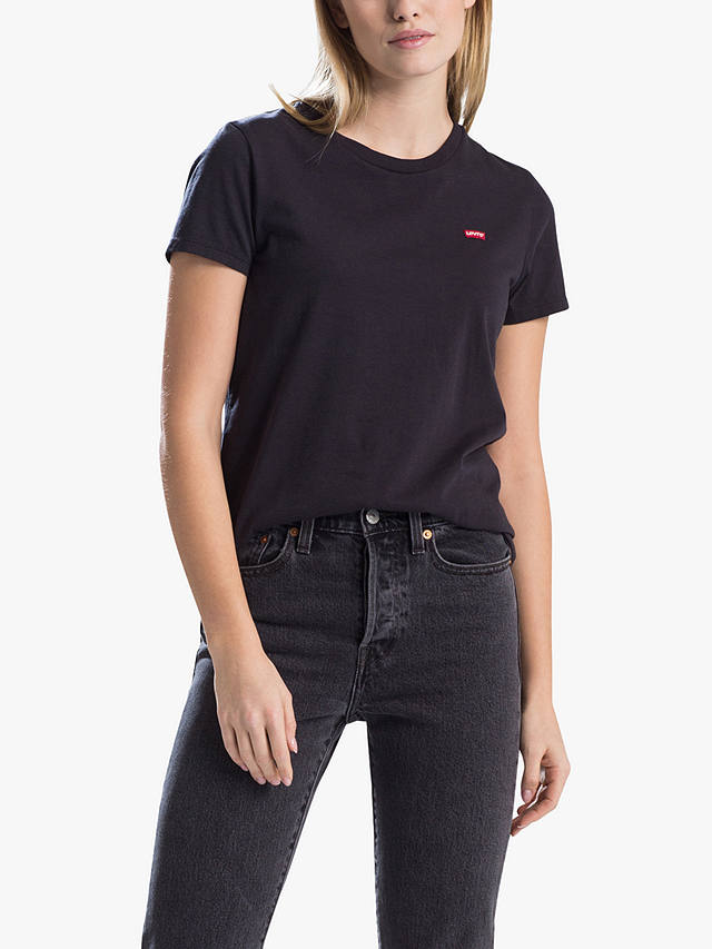 Levi's The Perfect Round Neck Chest Logo Cotton T-Shirt, Mineral Black