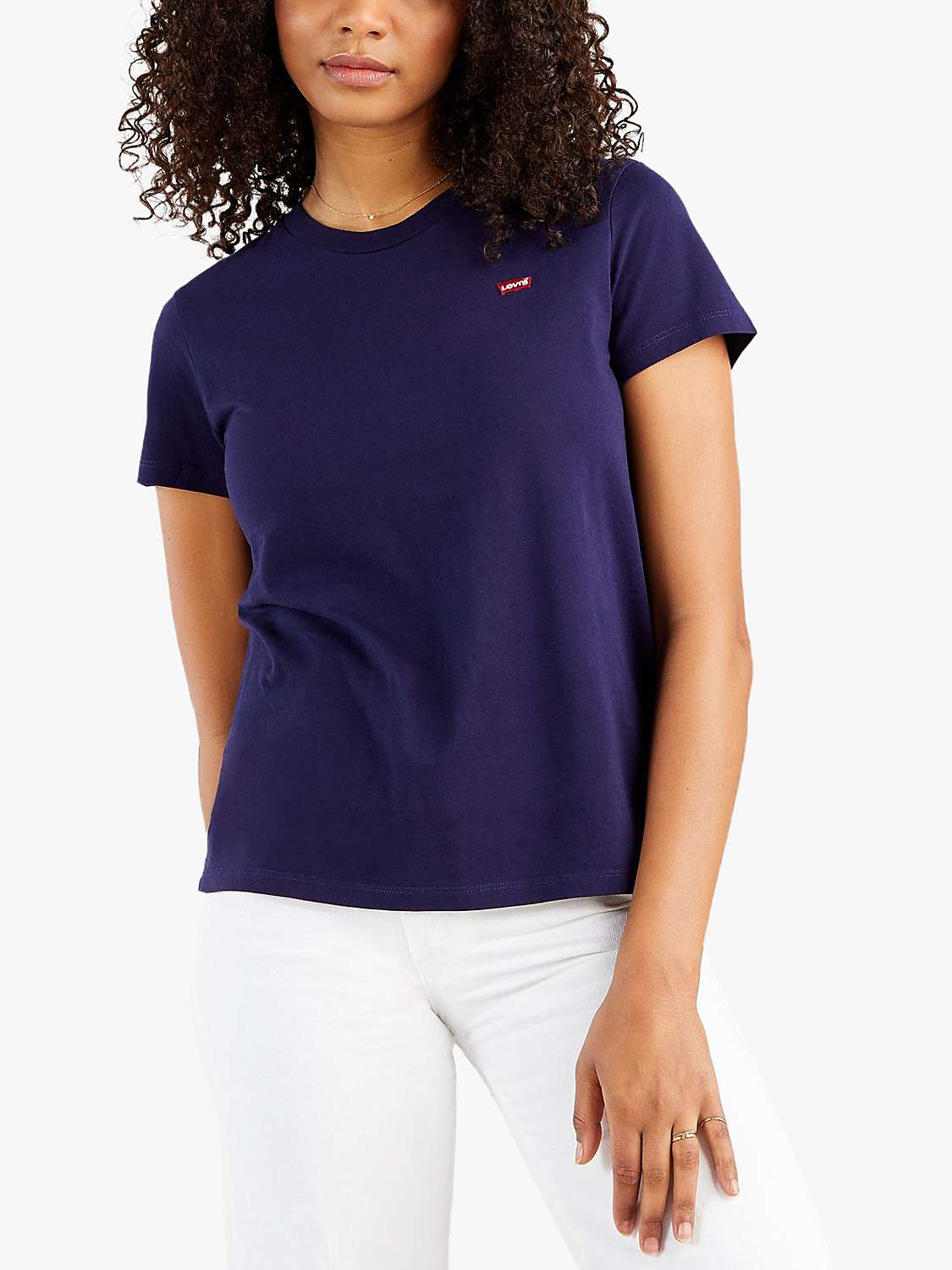 Levi's The Perfect Round Neck Chest Logo Cotton T-Shirt, See Captain Blue  at John Lewis & Partners