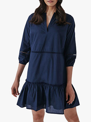 Crew Clothing Cotton Tiered Tunic Dress, Navy