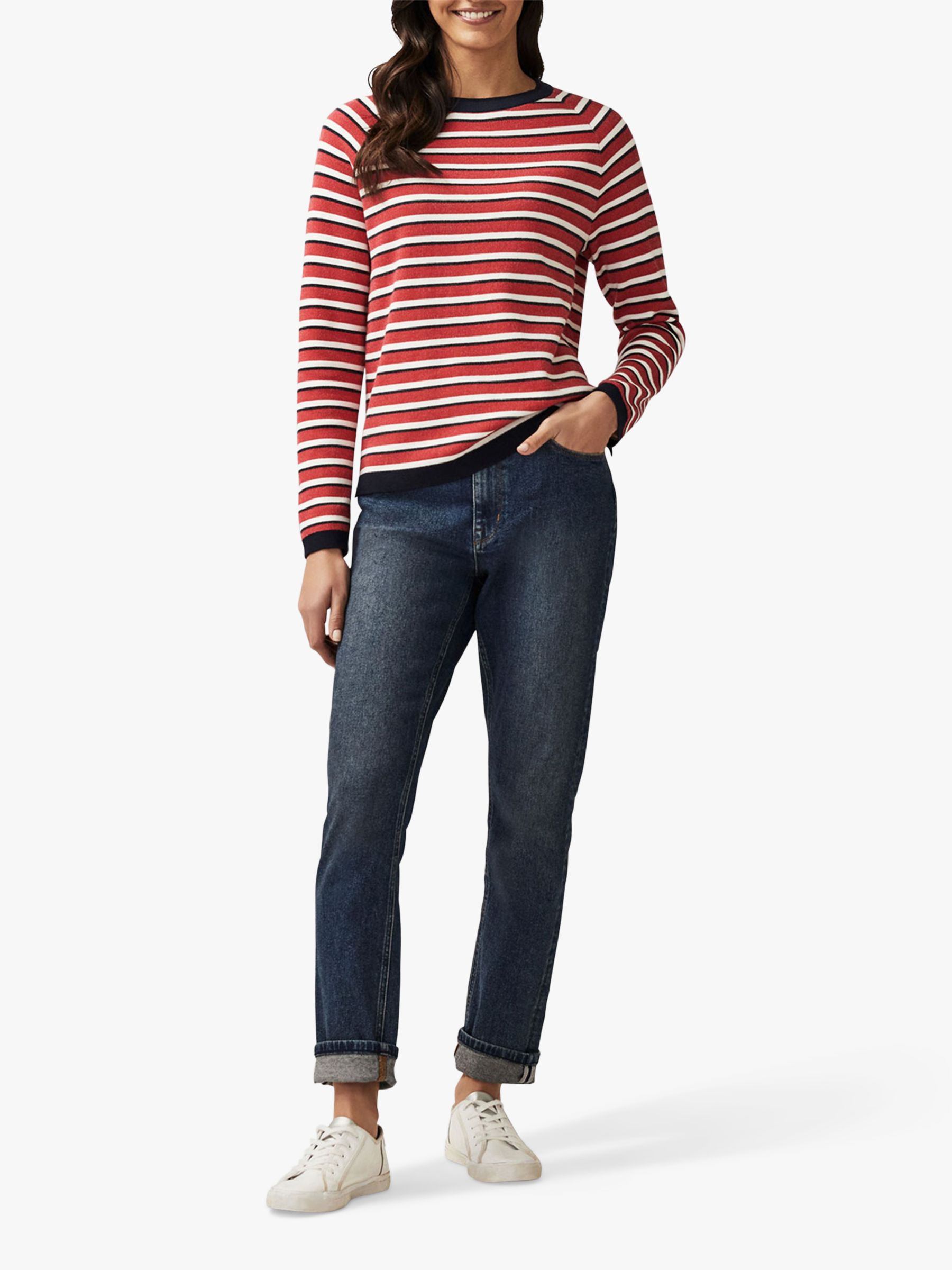 Crew Clothing Emelia Striped Jumper, Red
