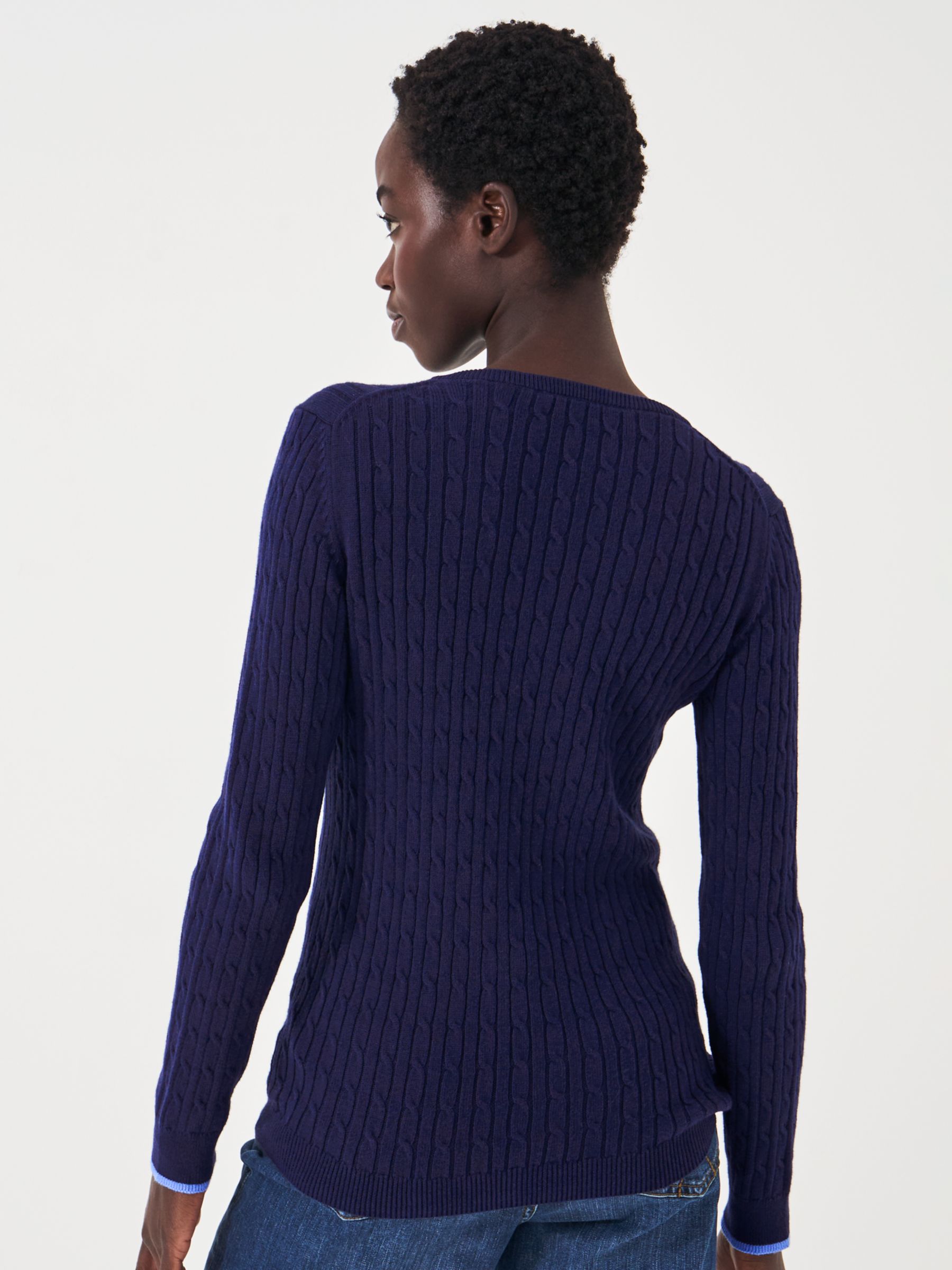 Buy Crew Clothing Heritage V-Neck Cable Knit Cashmere Blend Jumper, Blue Online at johnlewis.com