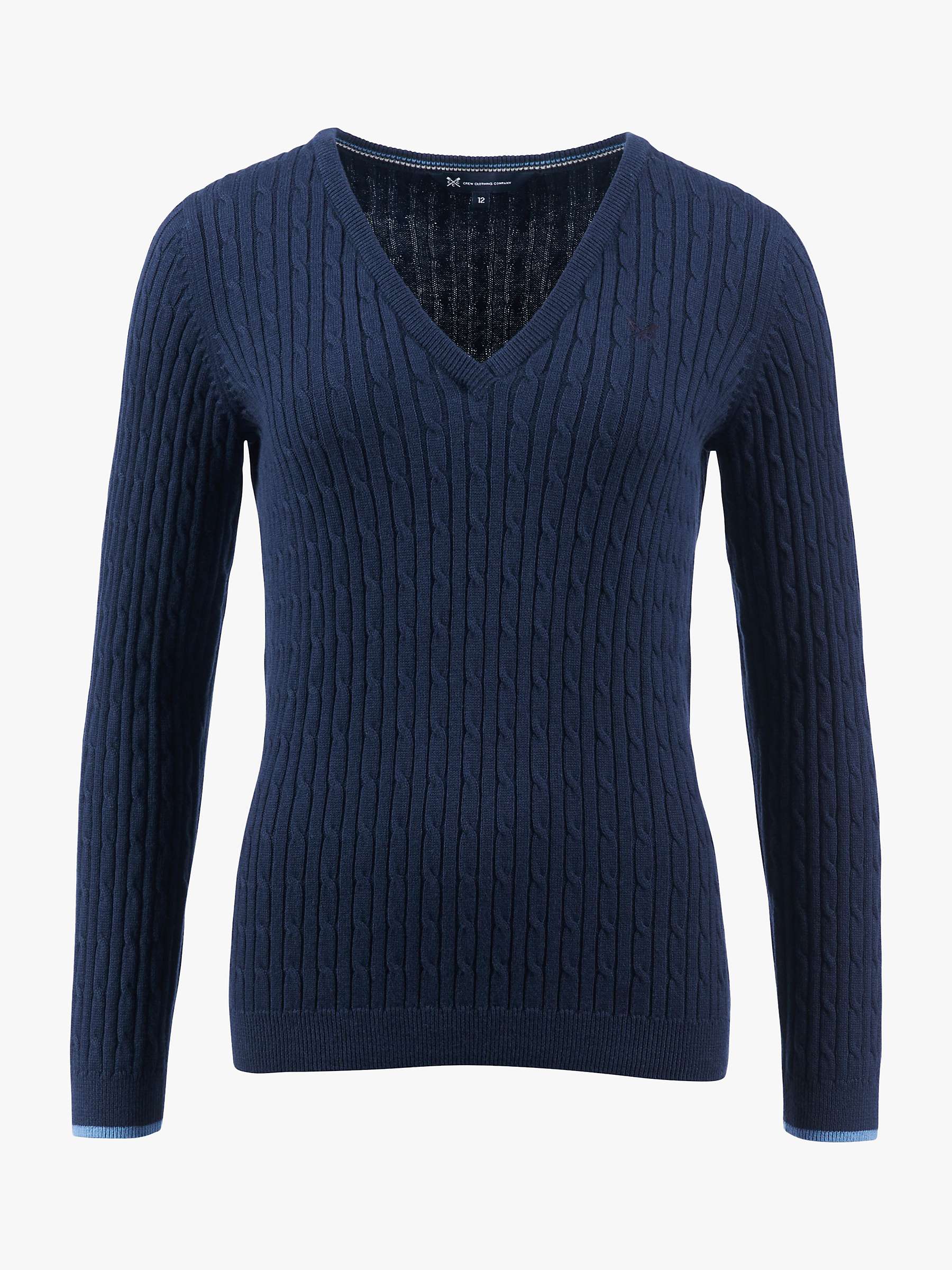 Buy Crew Clothing Heritage V-Neck Cable Knit Cashmere Blend Jumper, Blue Online at johnlewis.com