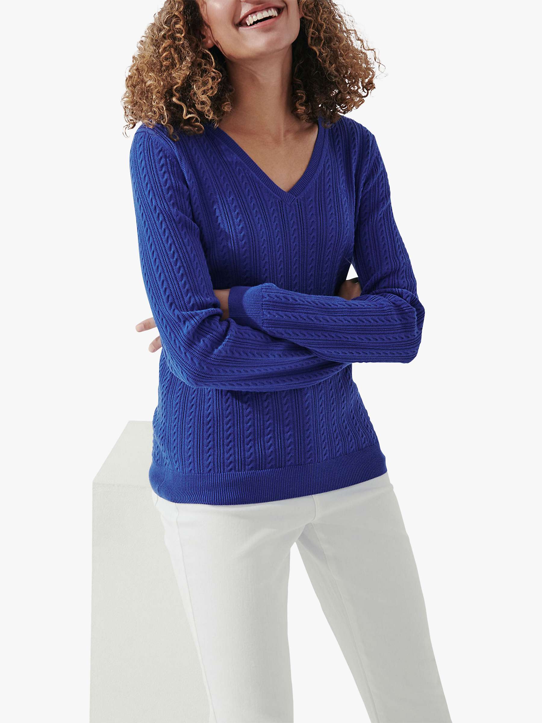 Buy Crew Clothing Summer Cable Knit Jumper, Blue Online at johnlewis.com