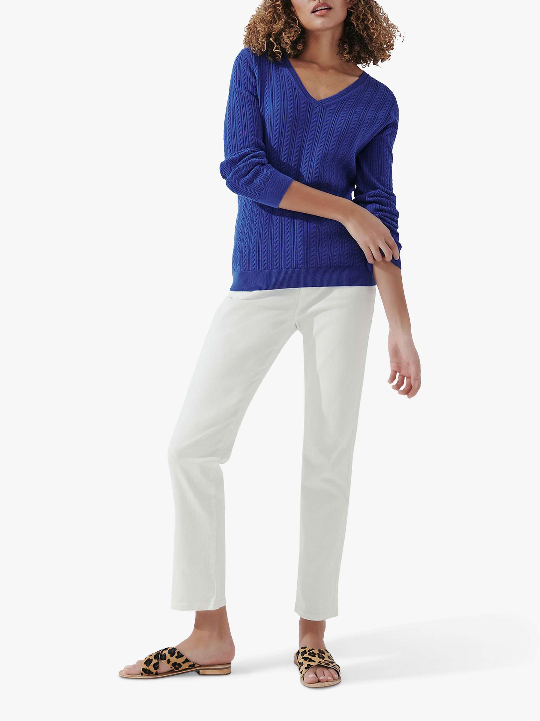 Buy Crew Clothing Summer Cable Knit Jumper, Blue Online at johnlewis.com