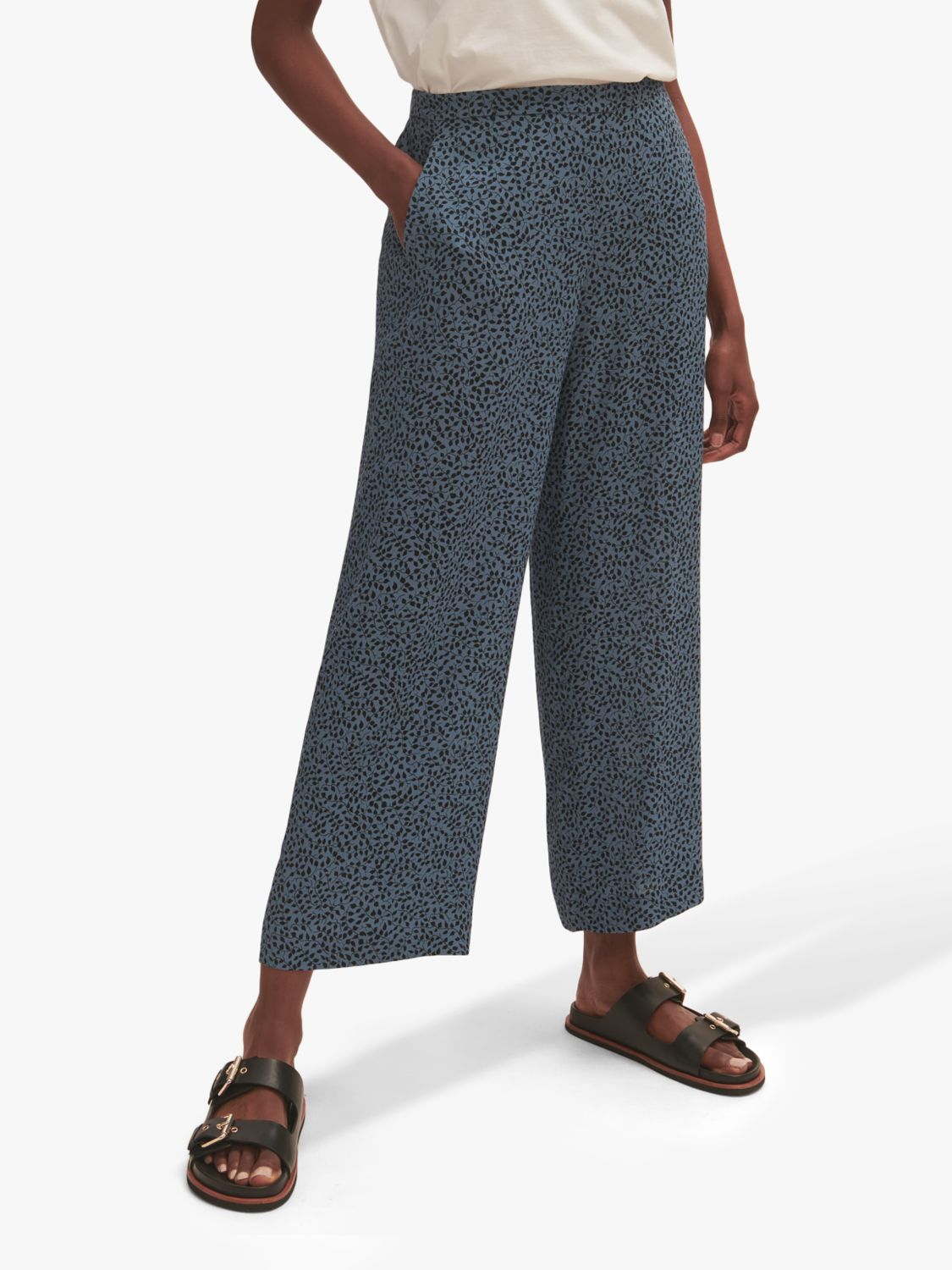 Jigsaw Foliage Ditsy Cropped Palazzo Trousers, Blue at John Lewis ...
