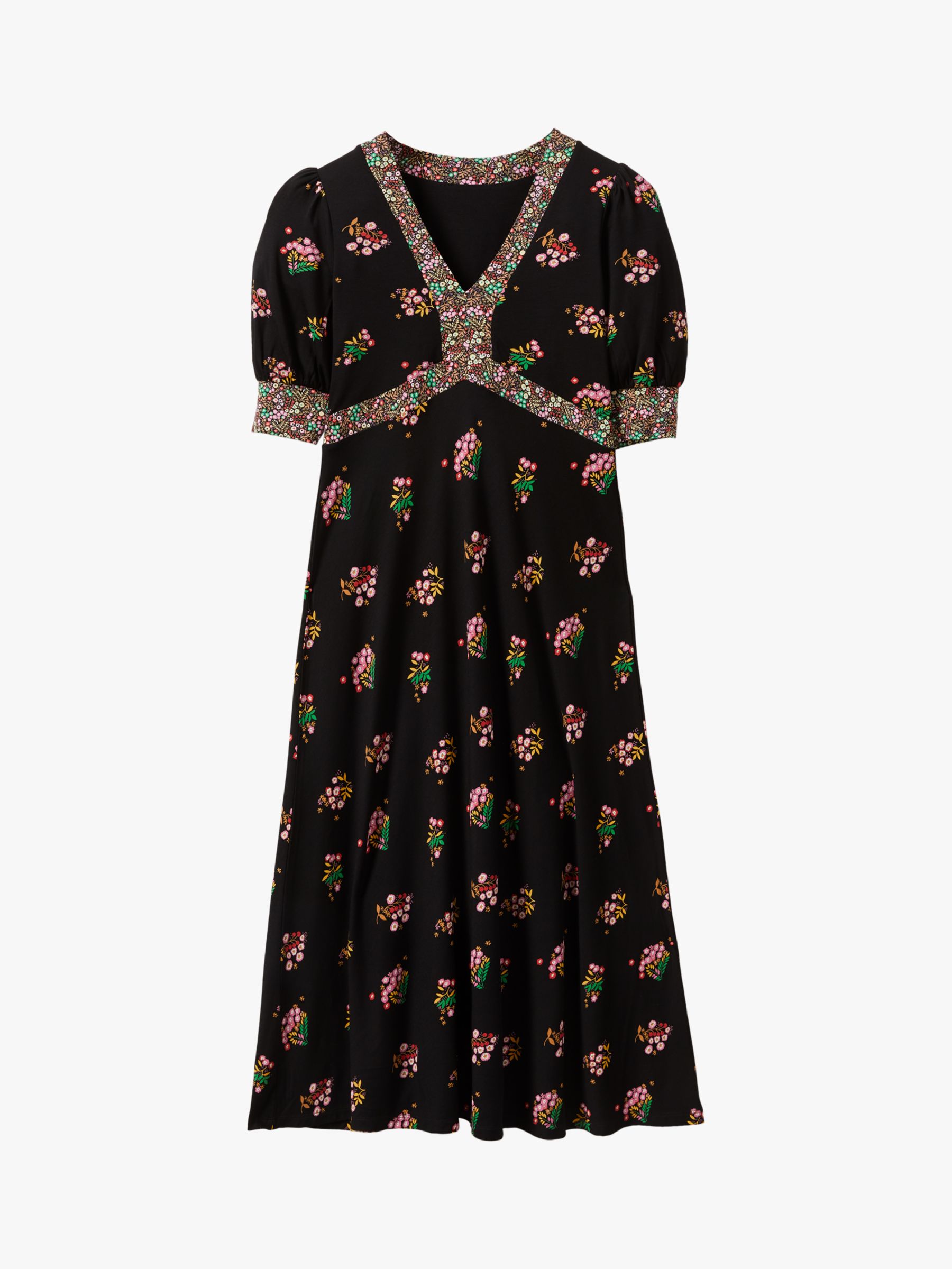 Boden Eva Floral Jersey Midi Dress, Black/Multi