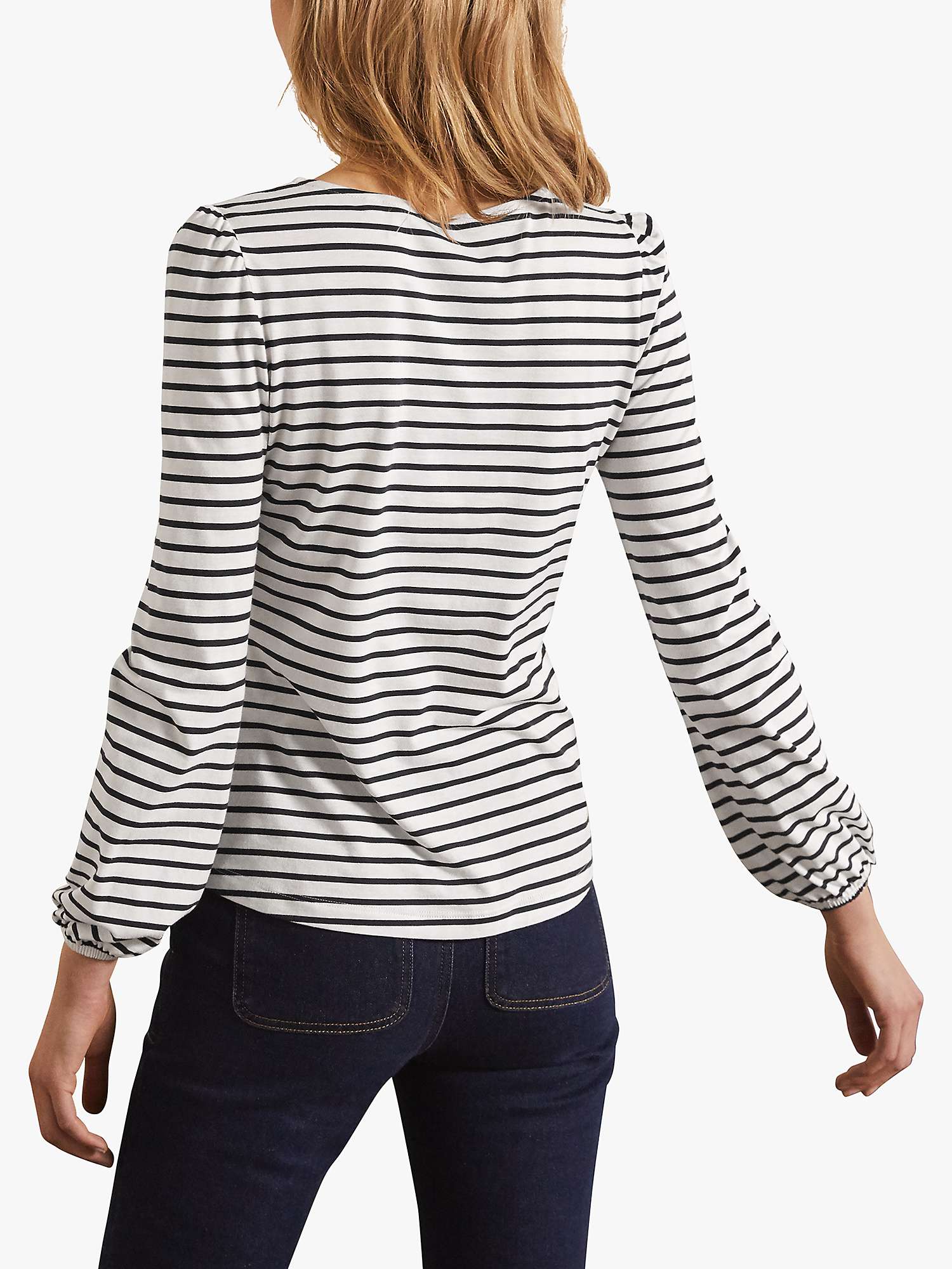 Buy Boden Breton Stripe Puff Shoulder Top, Ivory/Navy Online at johnlewis.com
