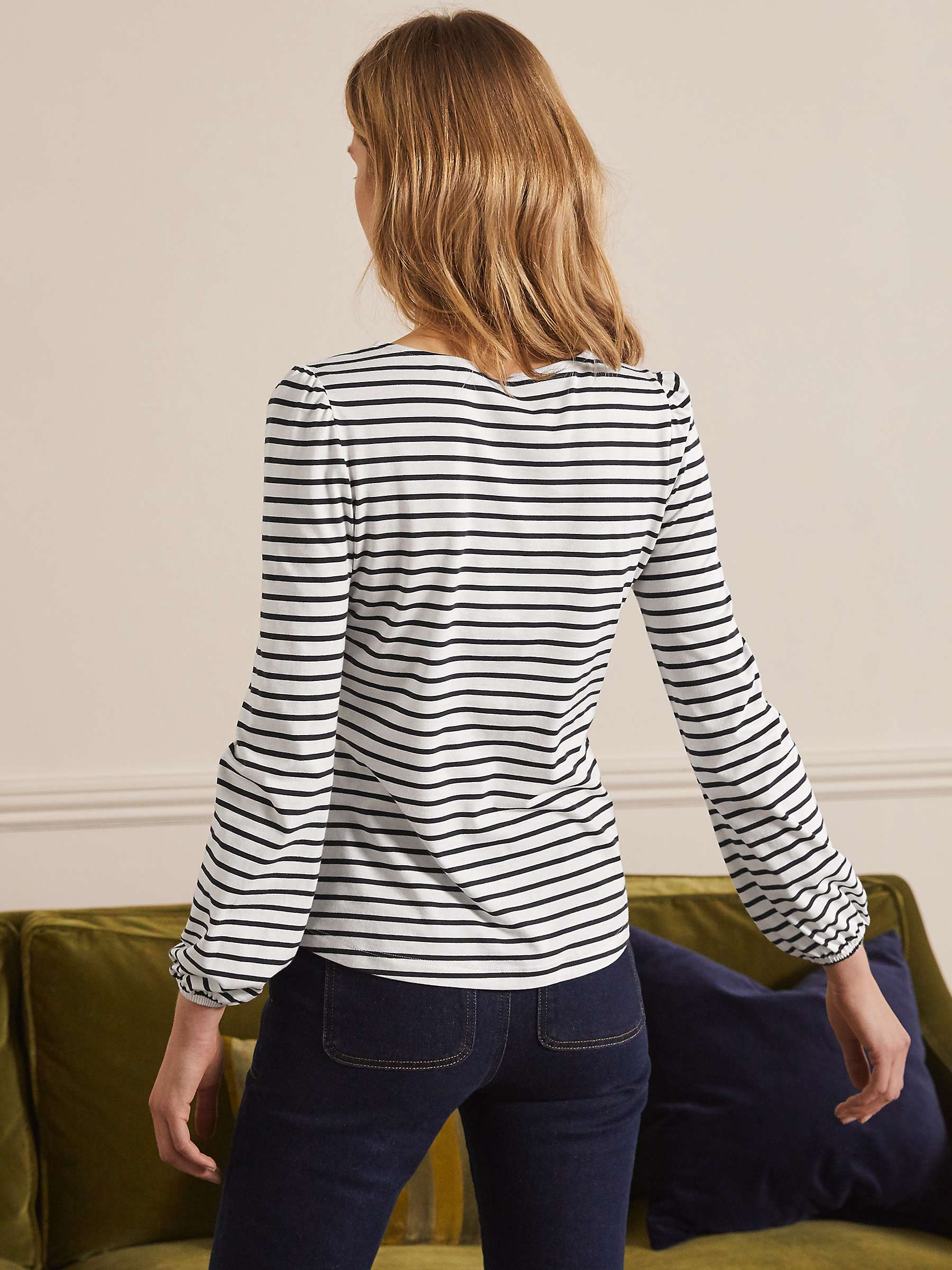 Buy Boden Breton Stripe Puff Shoulder Top, Ivory/Navy Online at johnlewis.com