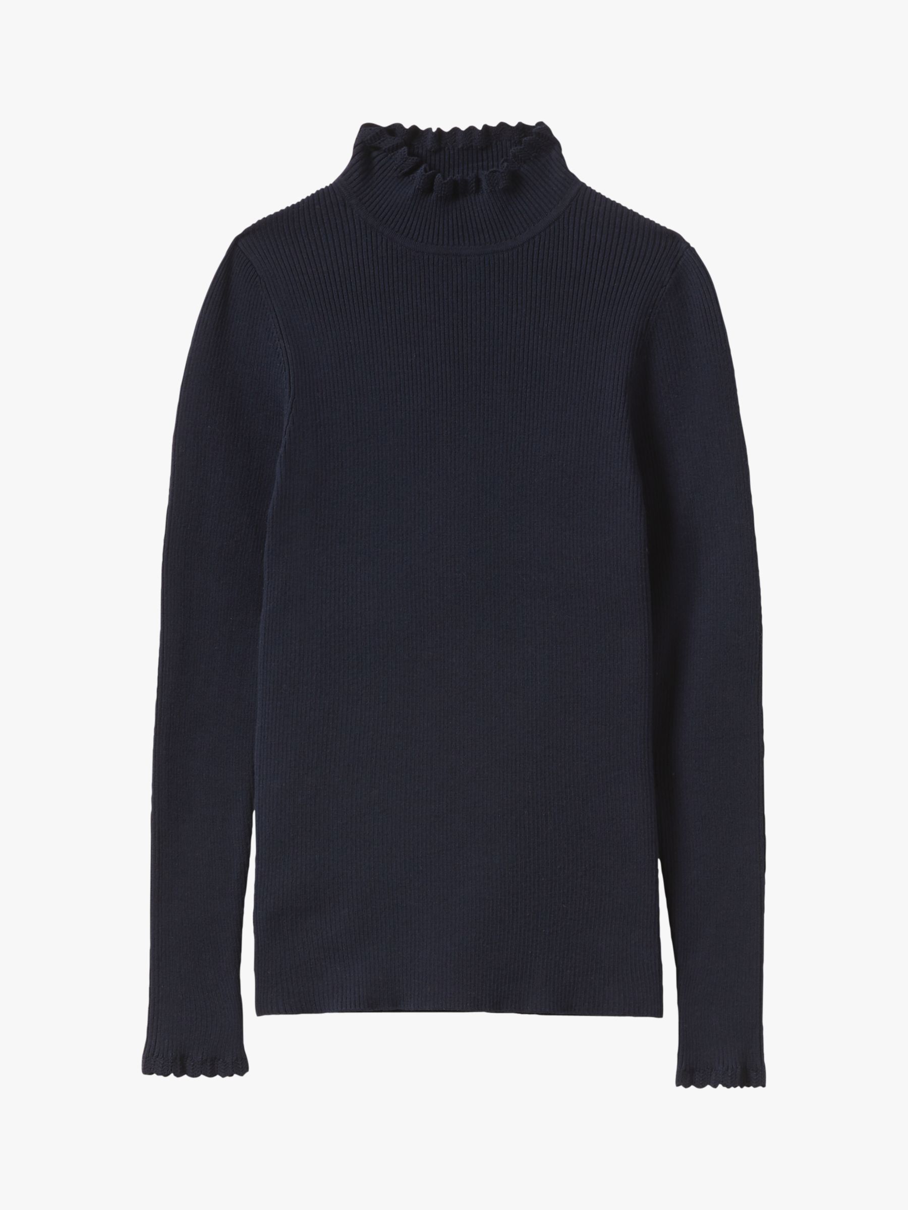 Boden Scallop High Neck Ribbed Jumper, Navy at John Lewis & Partners
