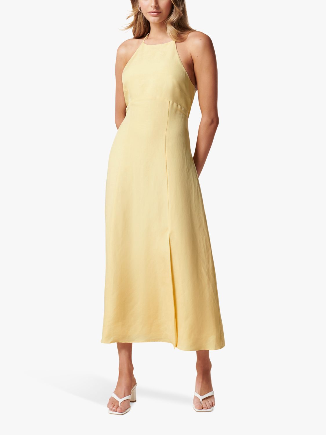 Forever New Rory Linen Halterneck Midi Dress Buttercream