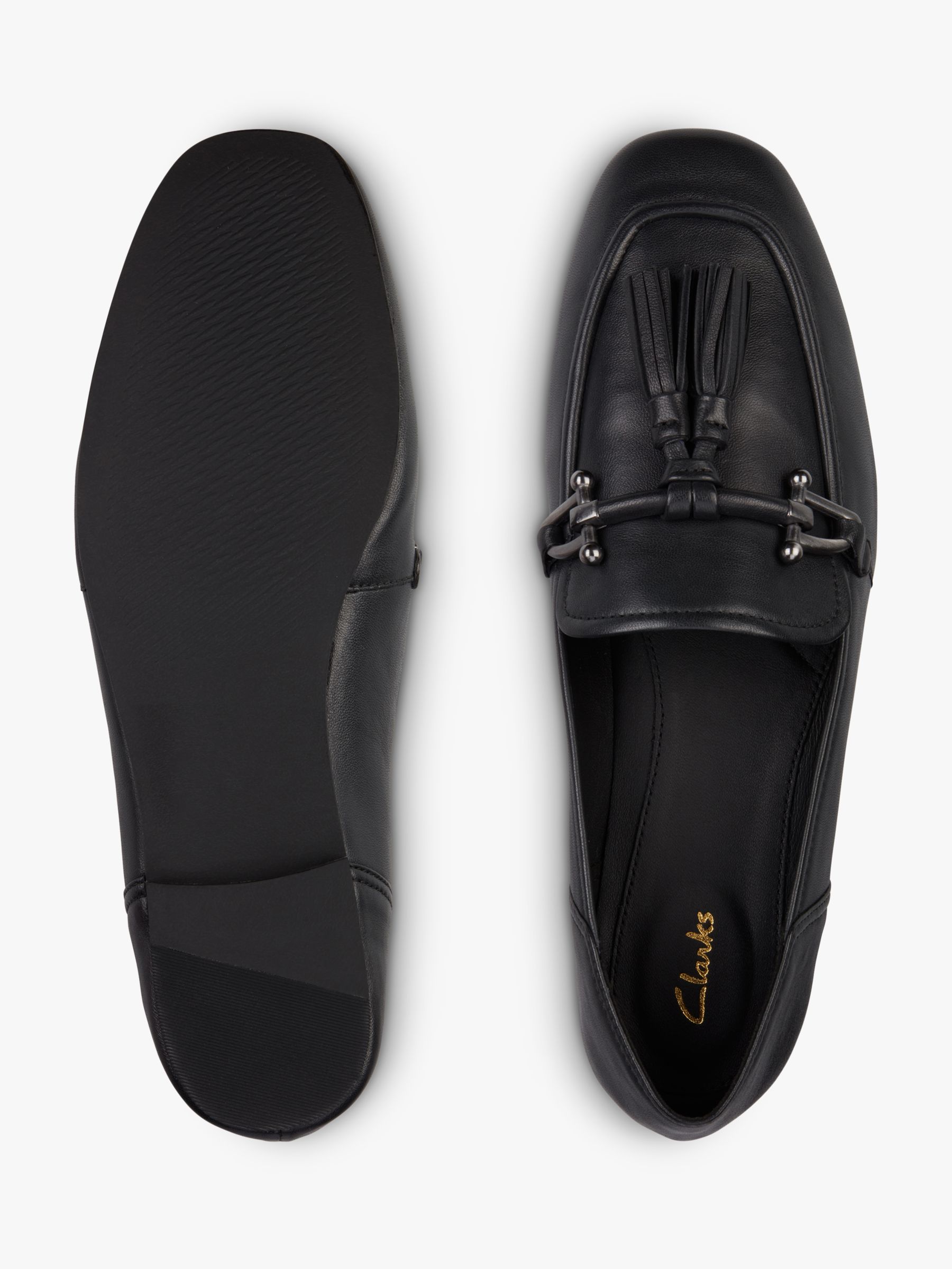 Clarks Pure 2 Leather Tassel Loafers, Black at John Lewis & Partners