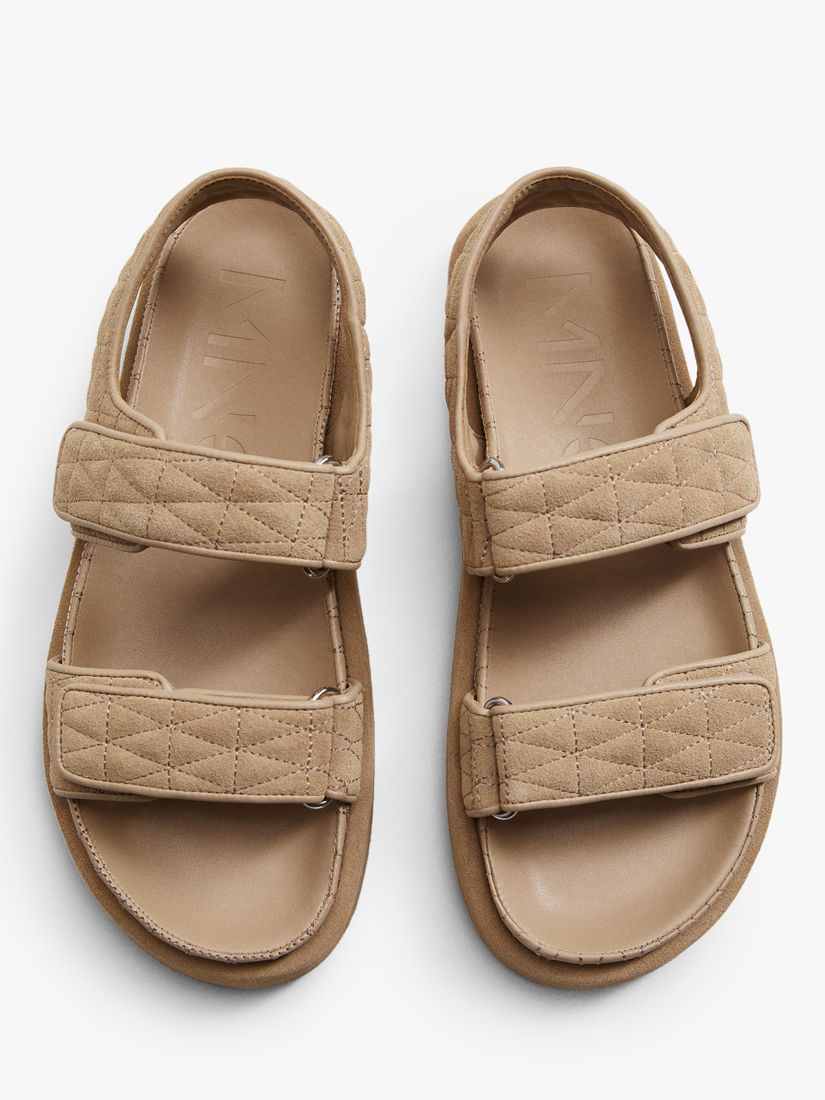 Mango Suede Riptape Sandals, Beige at John Lewis & Partners