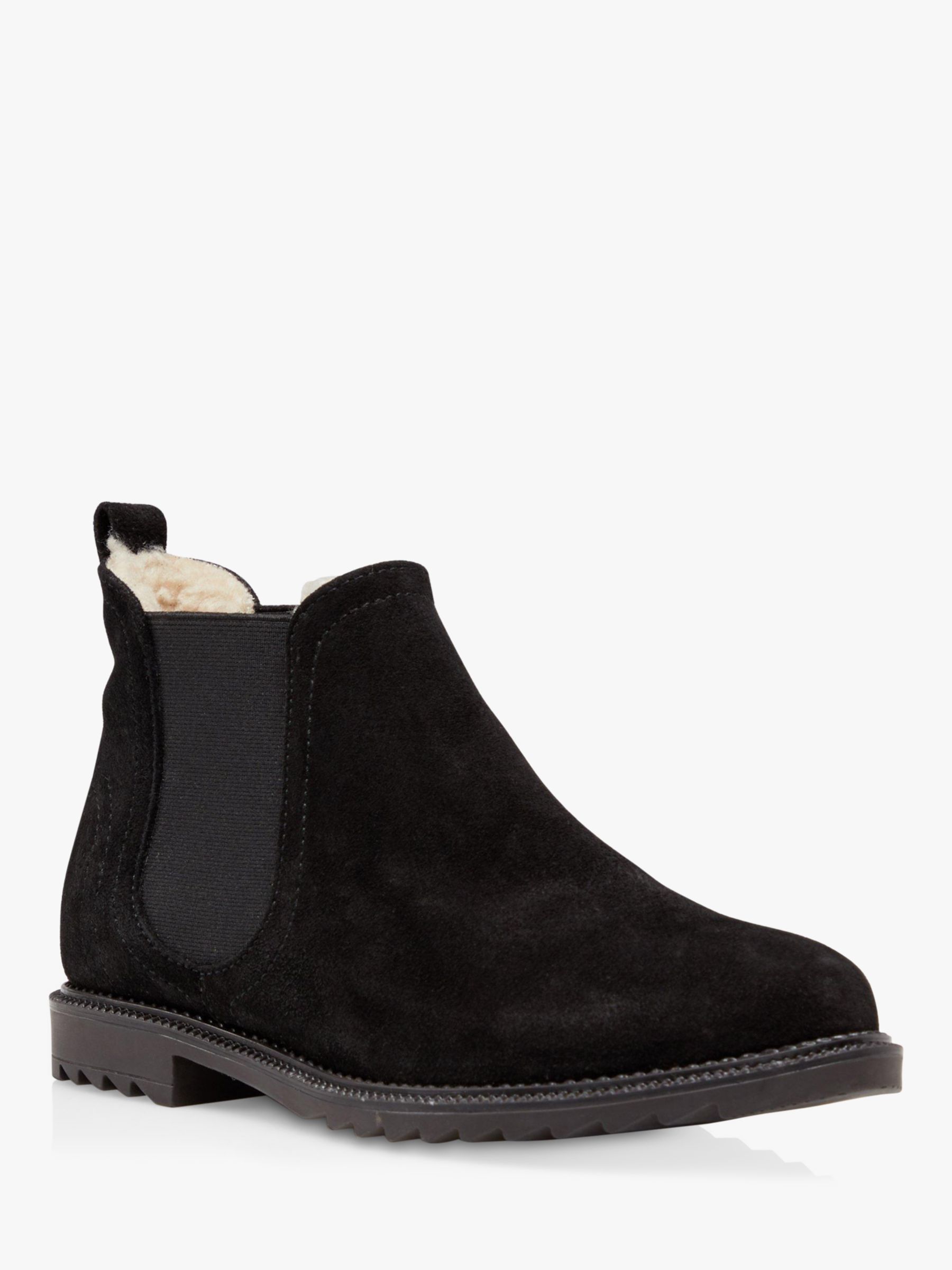 Dune Pedal Suede Faux Shearling Chelsea Boots, Black at Lewis & Partners