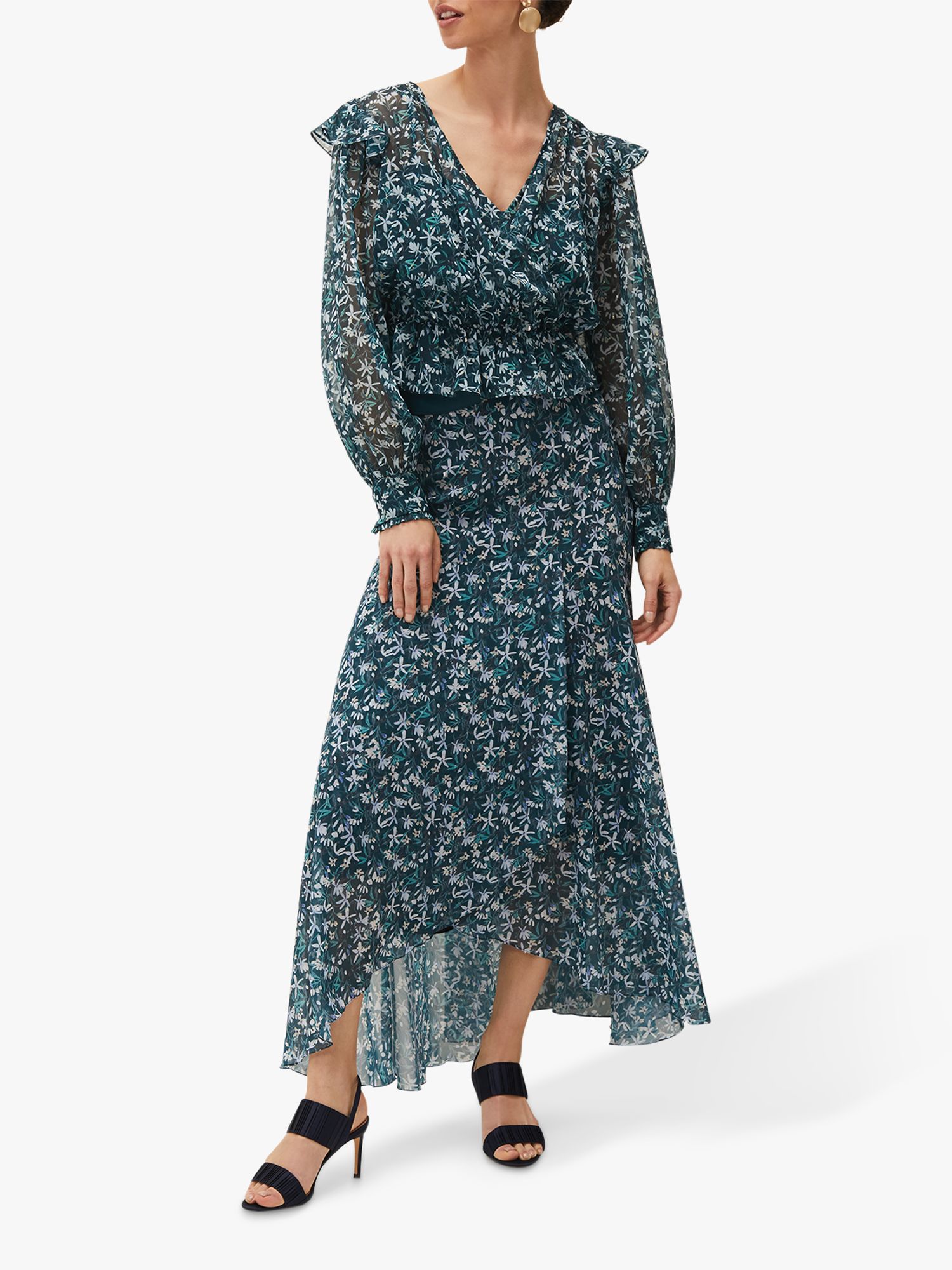 Phase Eight Lola Floral Blouse, Petrol at John Lewis & Partners