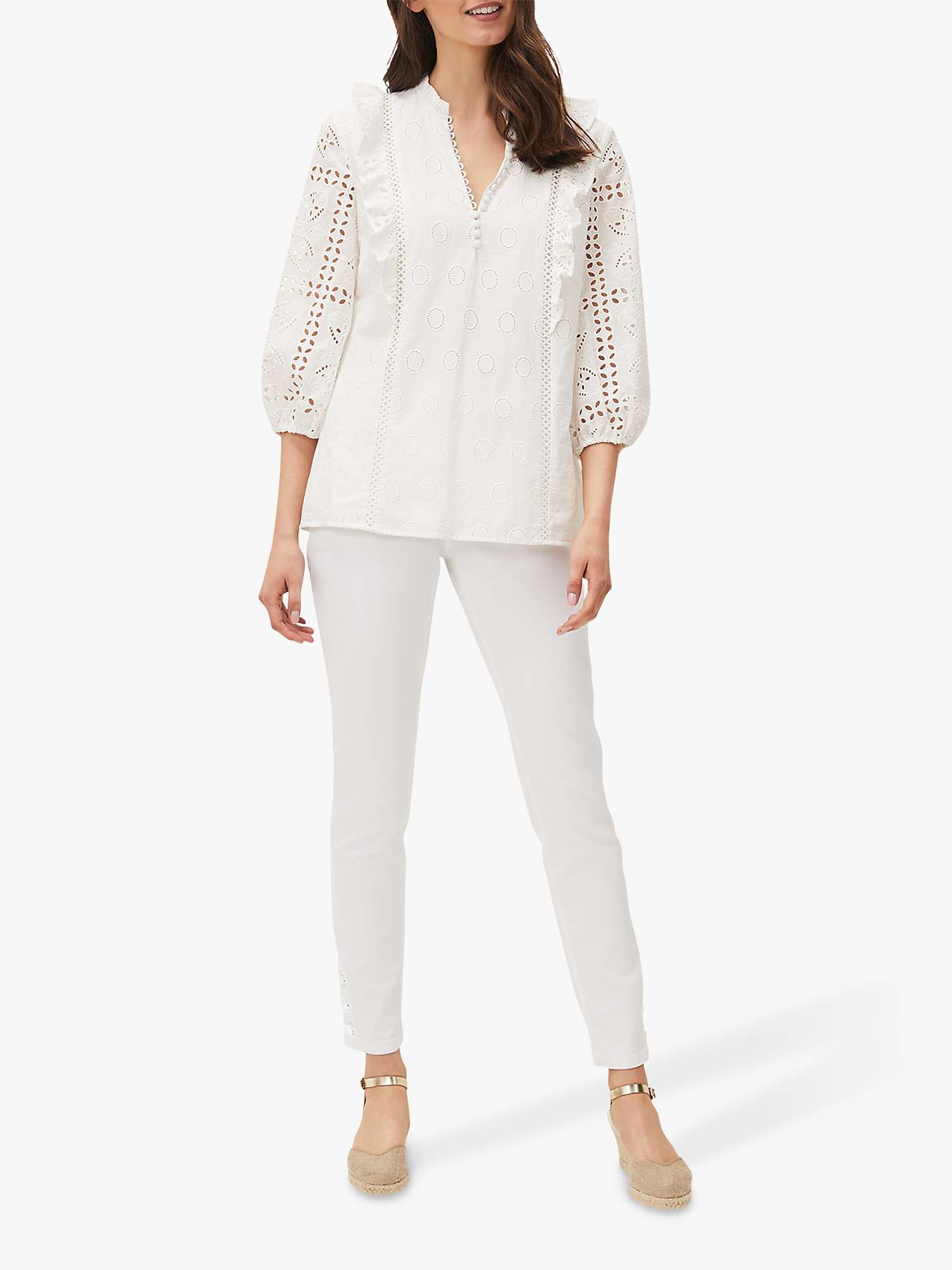 Buy Phase Eight Willa Broderie Sleeve Blouse, White Online at johnlewis.com