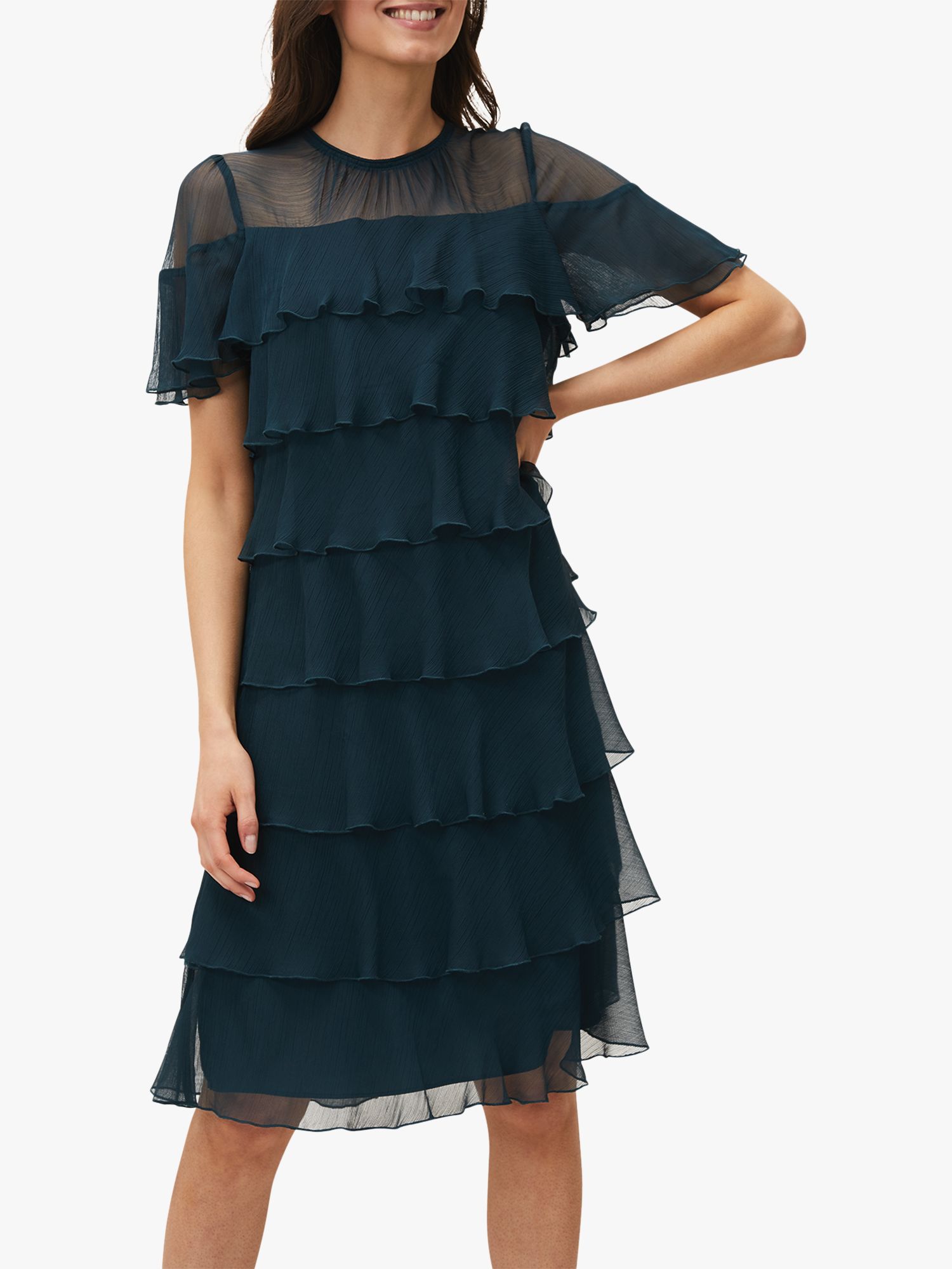 Phase Eight Nika Layered Knee Length Dress, Petrol at John Lewis & Partners