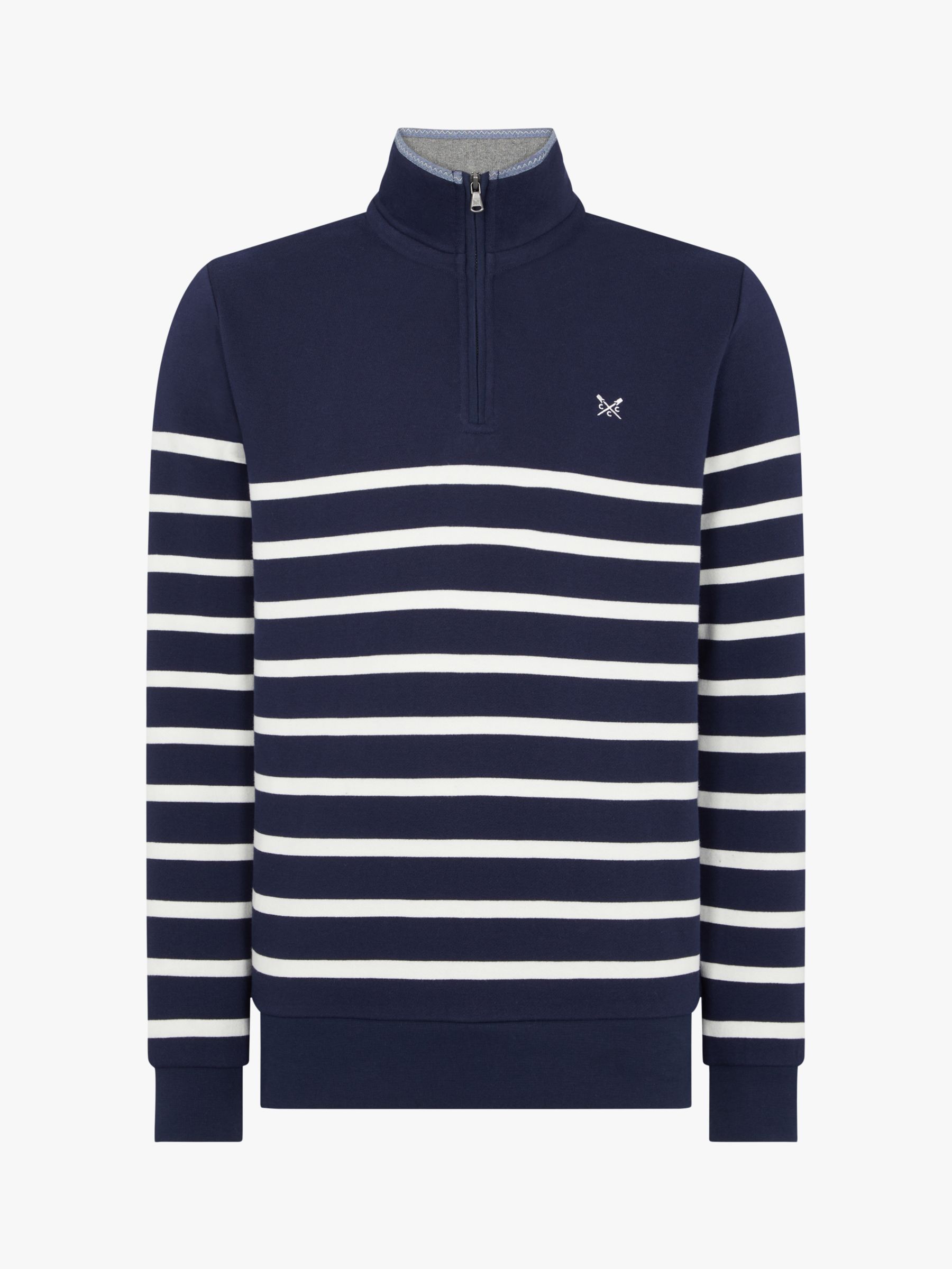 Crew Clothing Classic Half Zip Sweat Top, Navy/White at John Lewis ...