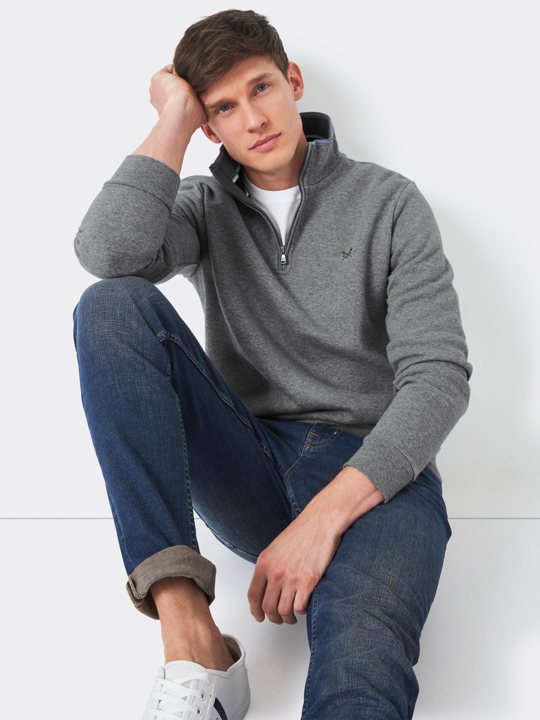Superdry Cotton Knit Henley Half Zip Sweater - Light Grey Marl