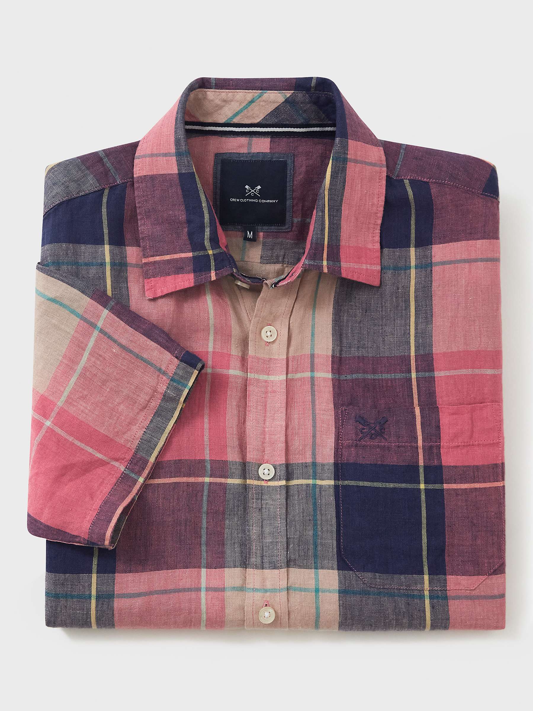 Buy Crew Clothing Short Sleeve Gingham Linen Shirt, Pink Online at johnlewis.com