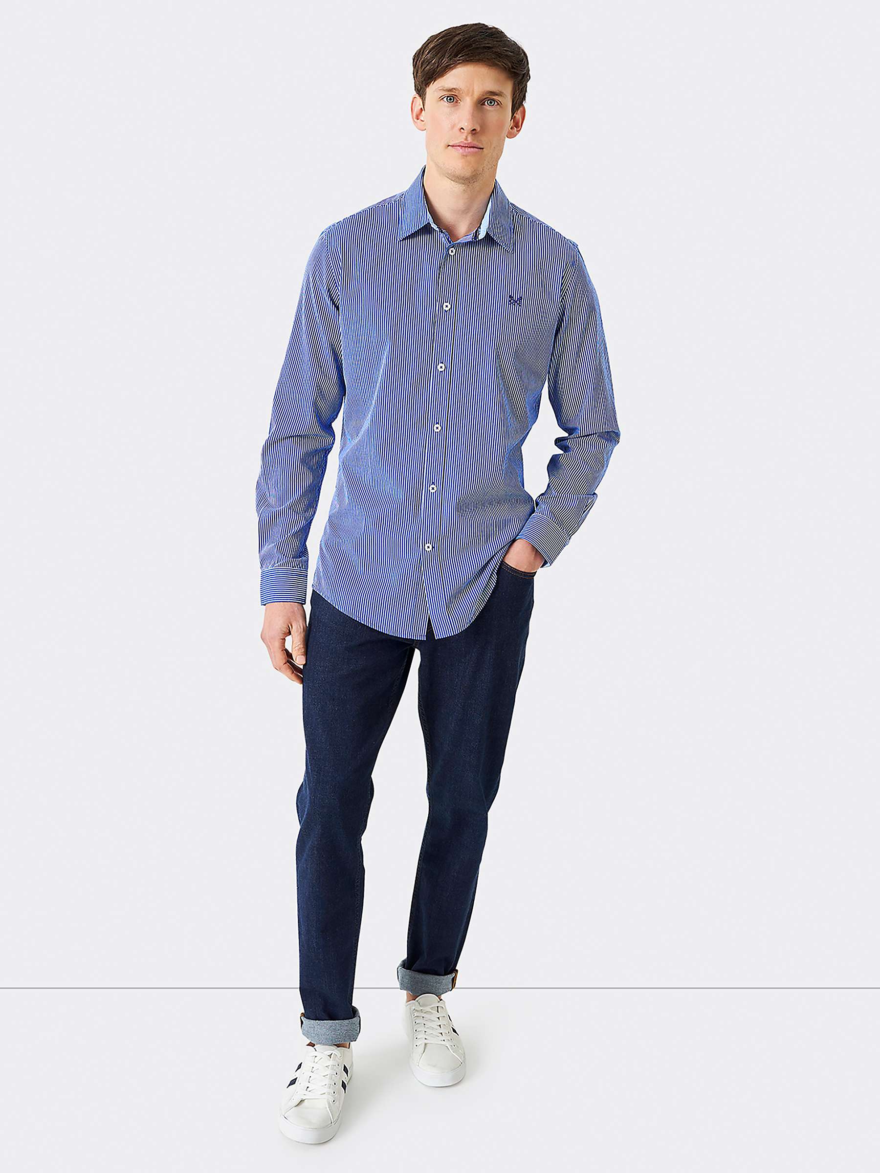 Crew Clothing Slim Micro Stripe Shirt, Blue at John Lewis & Partners