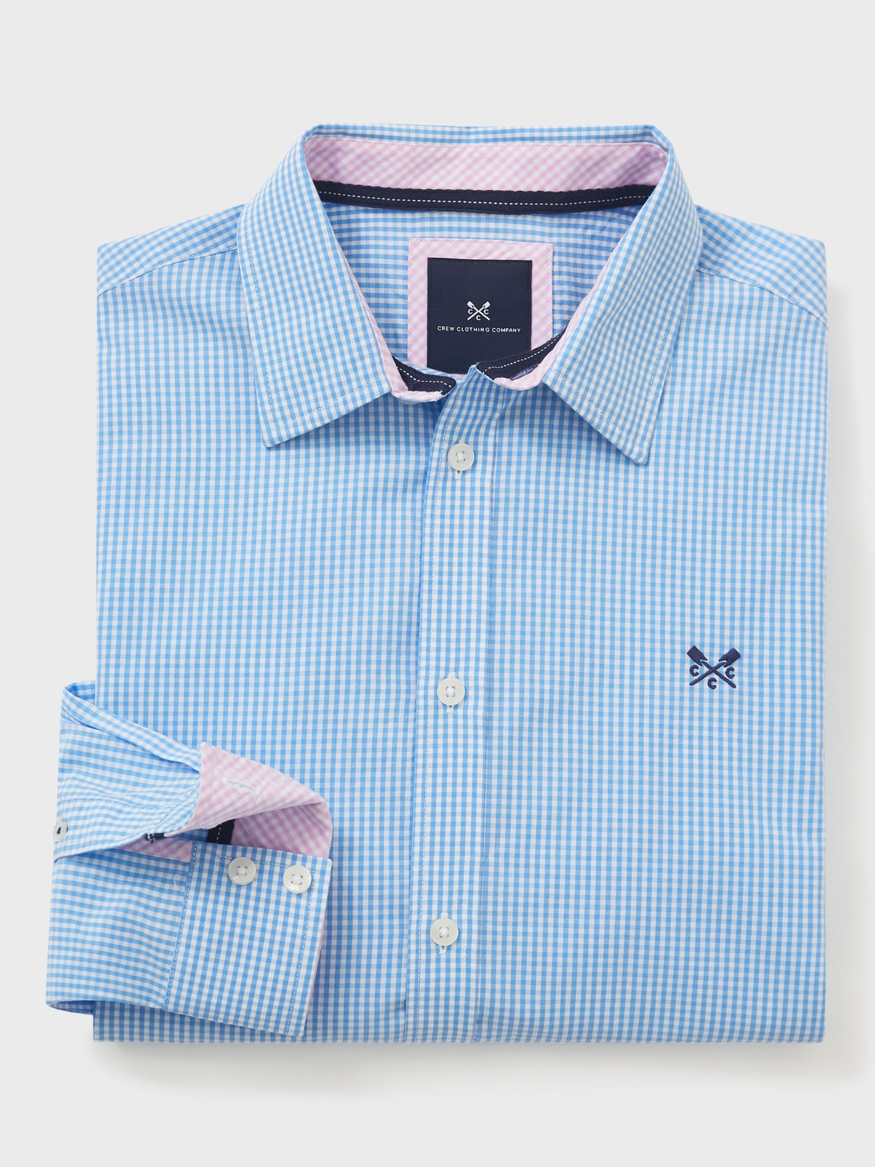 Crew Clothing Classic Micro Gingham Check Shirt, Sky Blue, XS