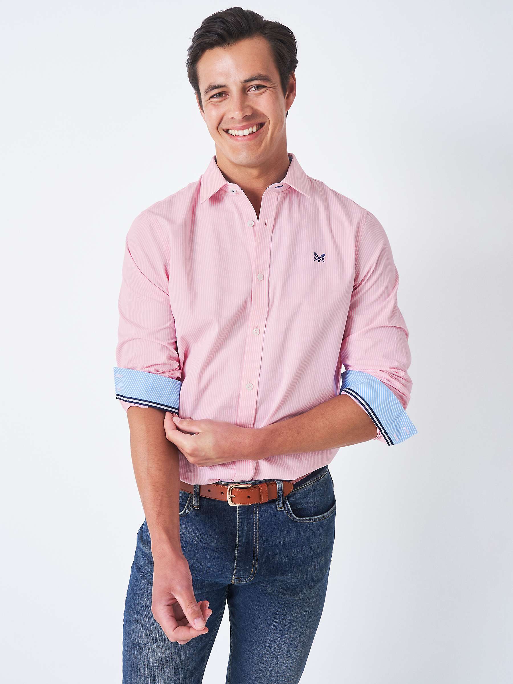 Buy Crew Clothing Micro Stripe Cotton Shirt, Pink Online at johnlewis.com