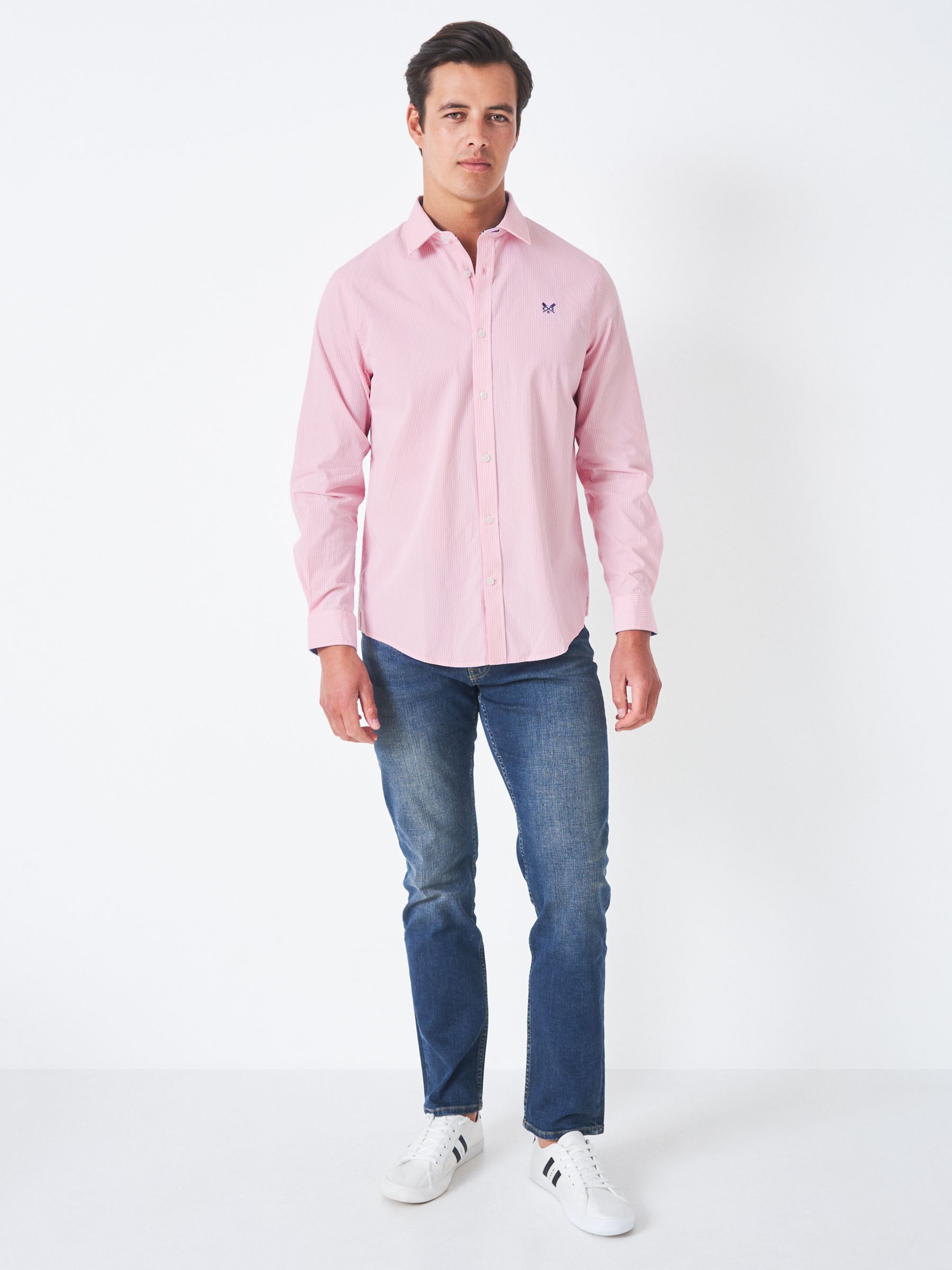 Crew Clothing Micro Stripe Cotton Shirt, Pink, XS