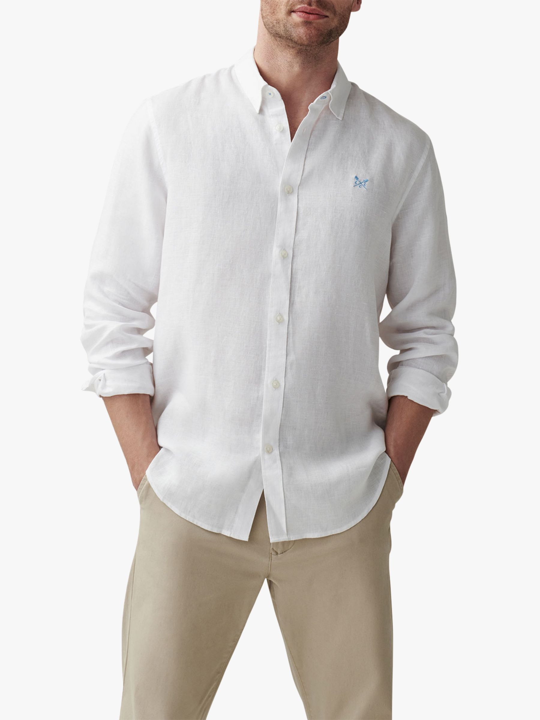 Crew Clothing Long Sleeve Linen Shirt, White at John Lewis & Partners